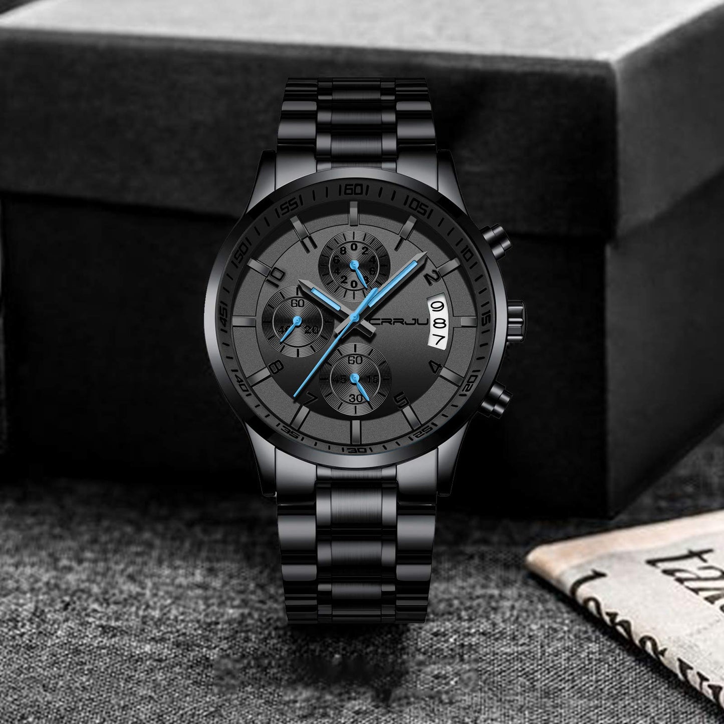 CRRJU Herren Uhr Business Edelstahl wasserdichte Chronographen mit Kalender Armbanduhr Edelstahlband Stoppuhr Analog Quarzuhr