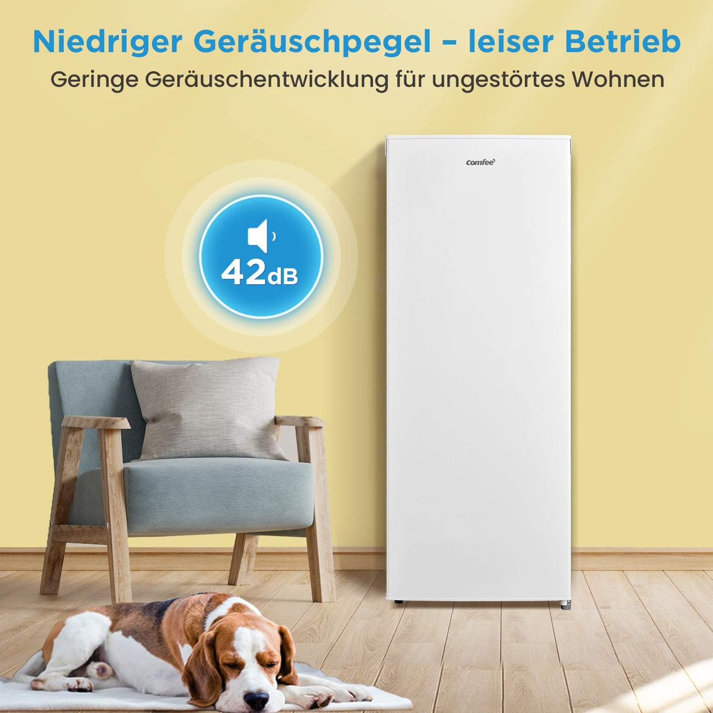 COMFEE' RCU60WH2(E) 60L Gefrierschrank senkrecht, 3 Fächer, Eintür, einstellbare Temperatur, umkehrbare Tür, leise, Freistehend, Weiß