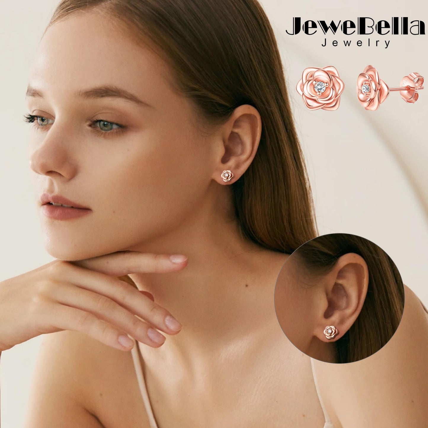 Small Rose Stud Earrings – 925 Sterling Silver with Zirconia