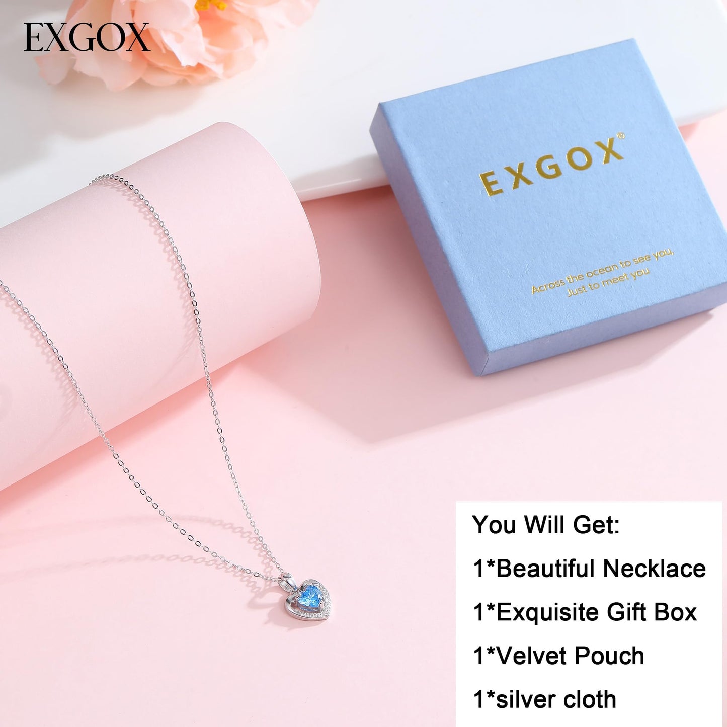 EXGOX Sterling Silver Heart Pendant Necklace