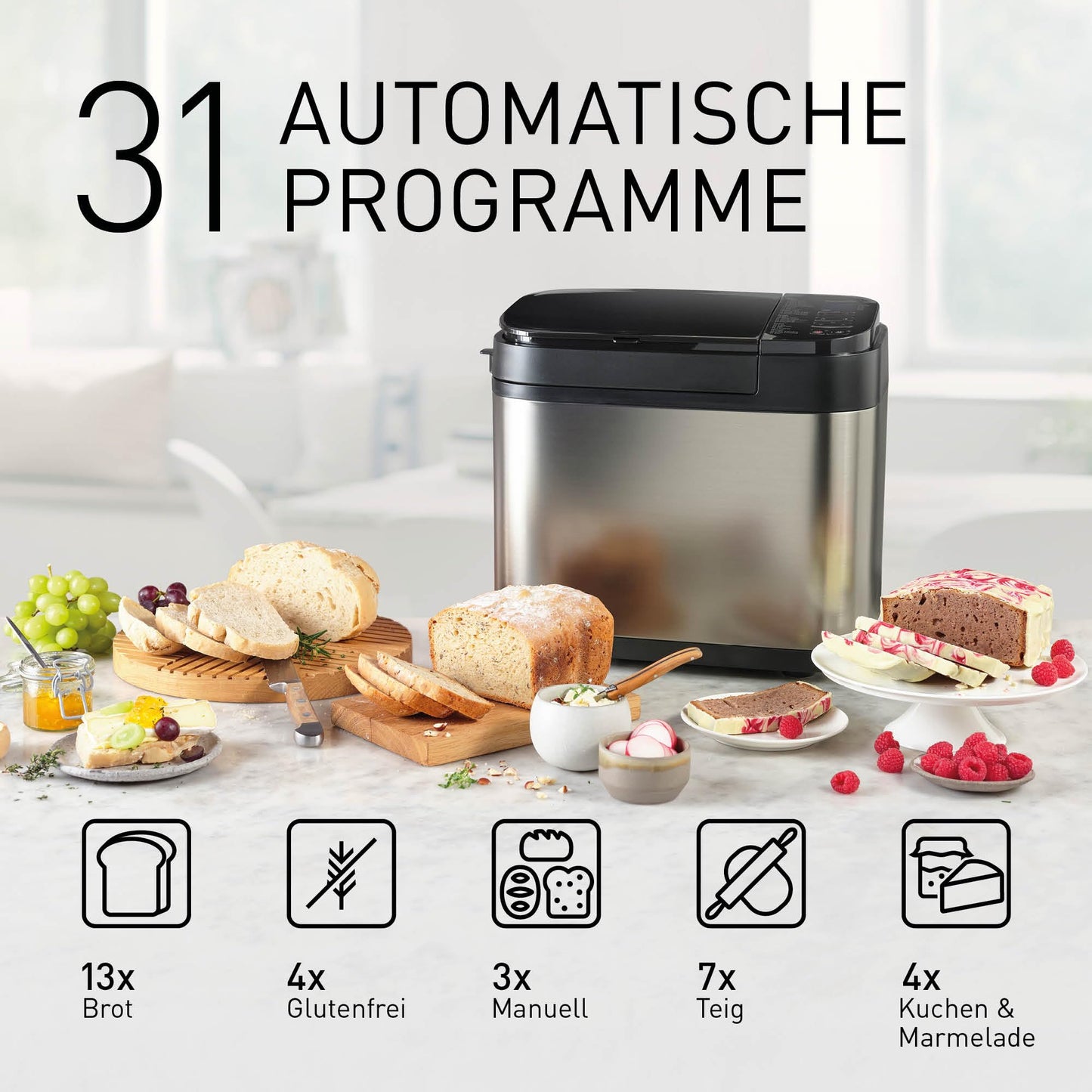 Panasonic Premium Grau Vollautomatischer Brotbackautomat, horizontales Design und Hefespender, 32 automatische Programme, zwei Temperatursensoren, 13-Stunden-Zeitvorwahl, Grau