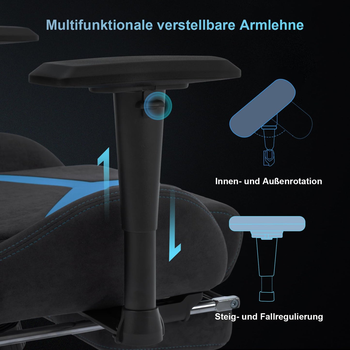 STARUZI Gaming Stuhl aus Wildlederimitat Stoff, Ergonomischer PC Stuhl, Gamer Stuhl mit Fußstütze, Atmungsaktiver Game Drehsessel mit Verstellbare Armlehne, Grau-Grün