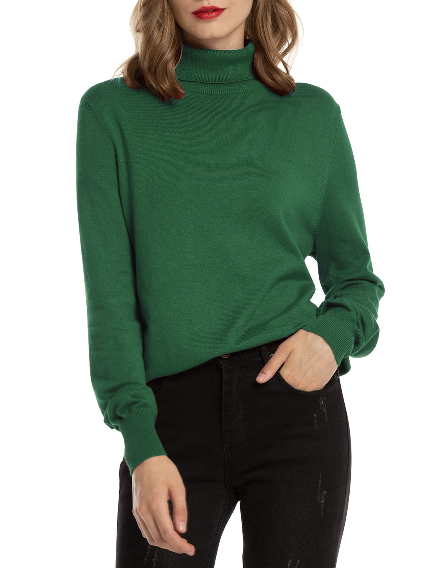 Women's Turtleneck Sweater – Soft Stretch Lightweight Ribbed Knit Pullover