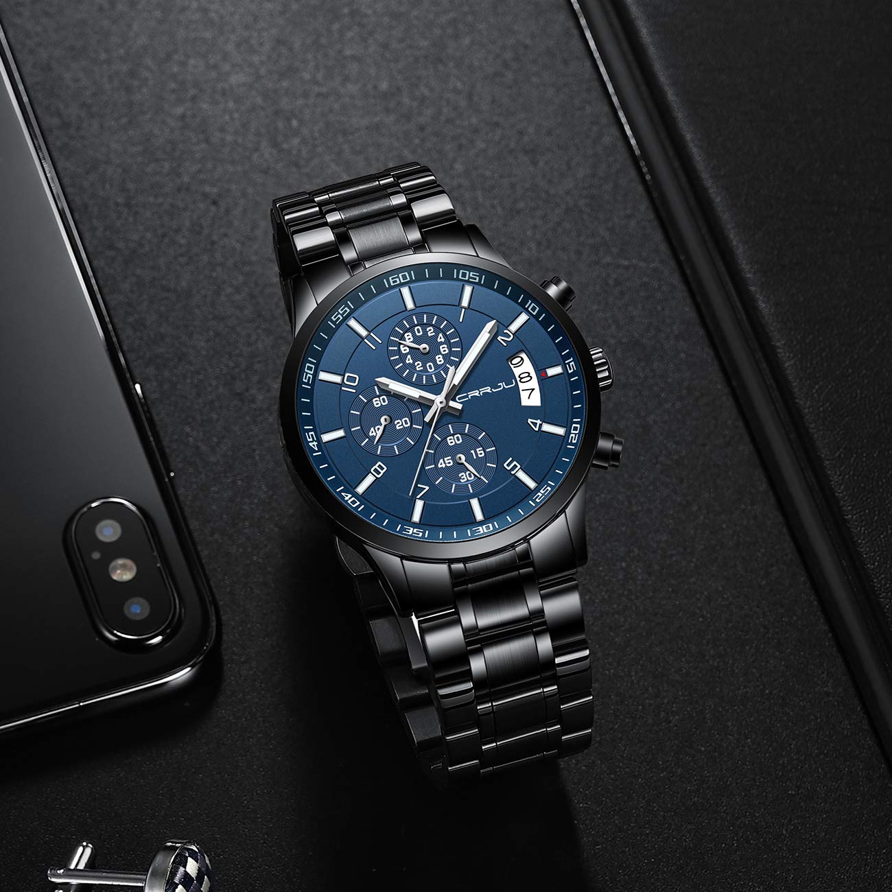 CRRJU Herren Uhr Business Edelstahl wasserdichte Chronographen mit Kalender Armbanduhr Edelstahlband Stoppuhr Analog Quarzuhr