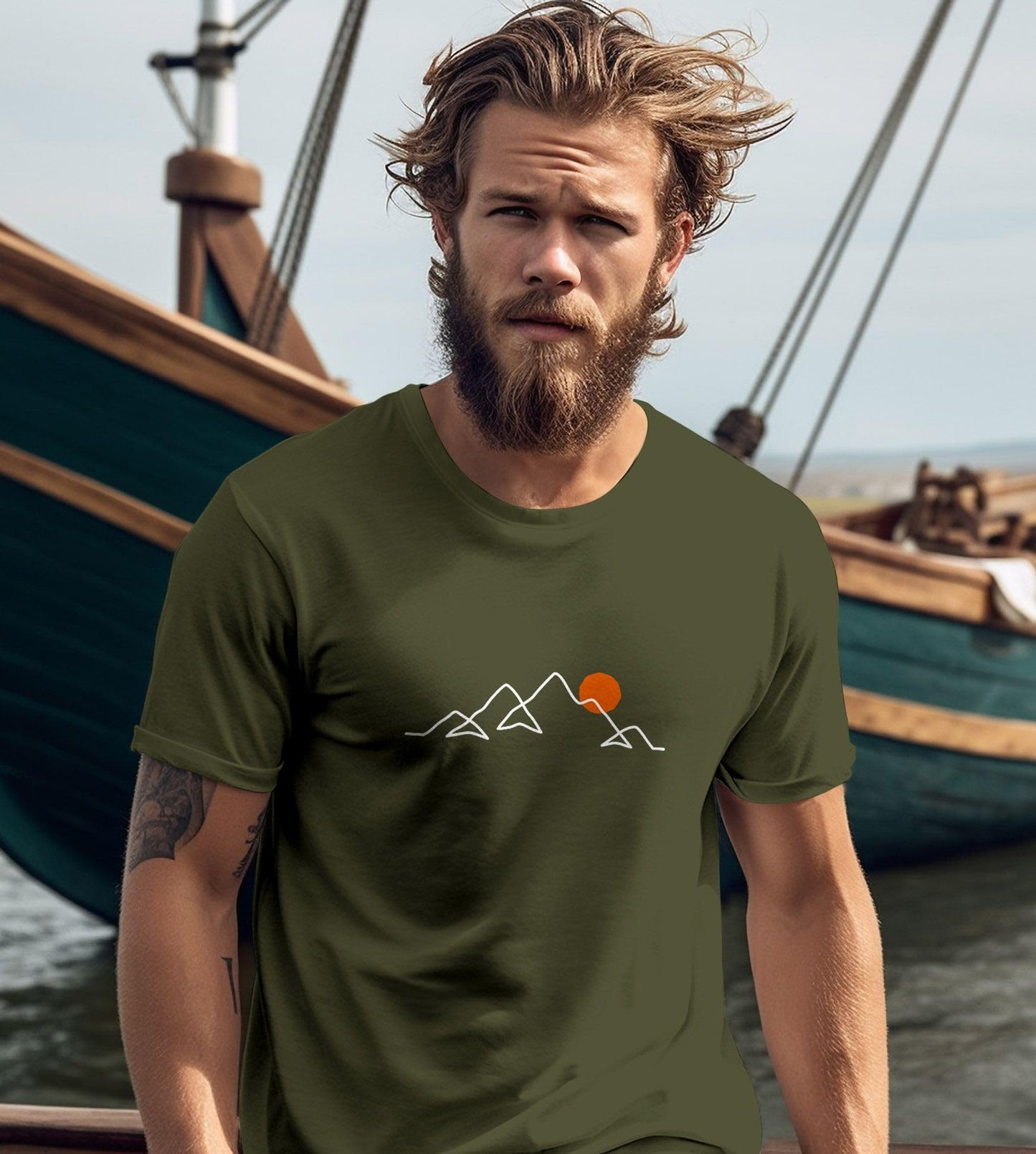 Neverless® Men’s Line-Art Mountain Print T-Shirt