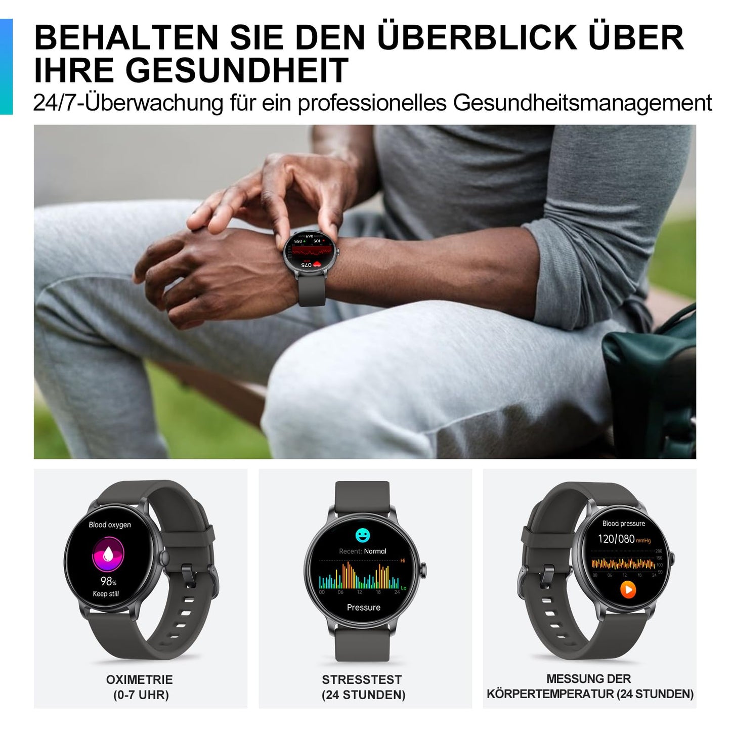 ZPPSNFIT Smartwatch Damen Herren, 1.43 Zoll AMOLED-Display Smart Watch mit Bluetooth Anrufe, Fitness Tracker mit Herzfrequenz Schlafmonitor, IP68 Wasserdicht Fitnessuhr für Android iOS