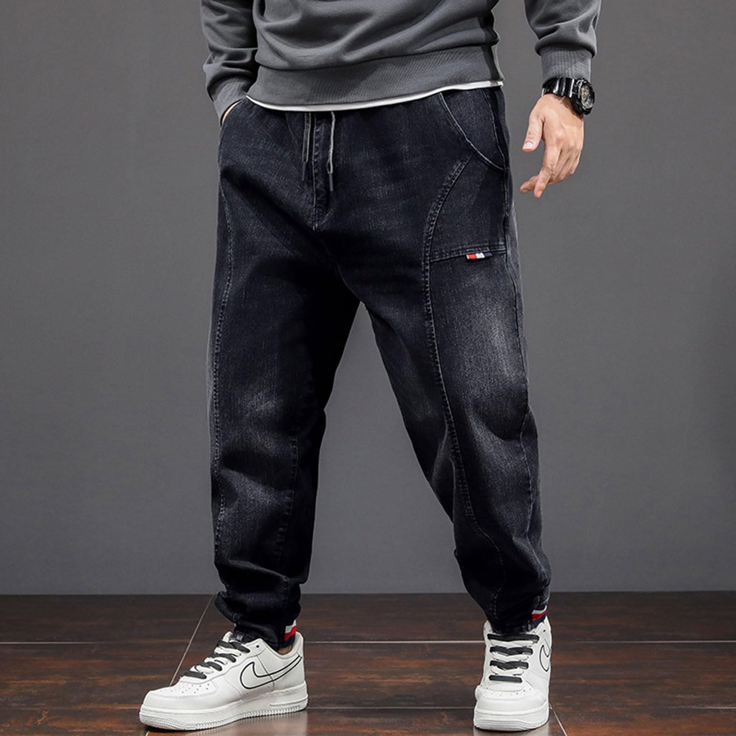 Oversized Men’s Baggy Jeans – Stretch Loose Fit High Waist Denim Pants