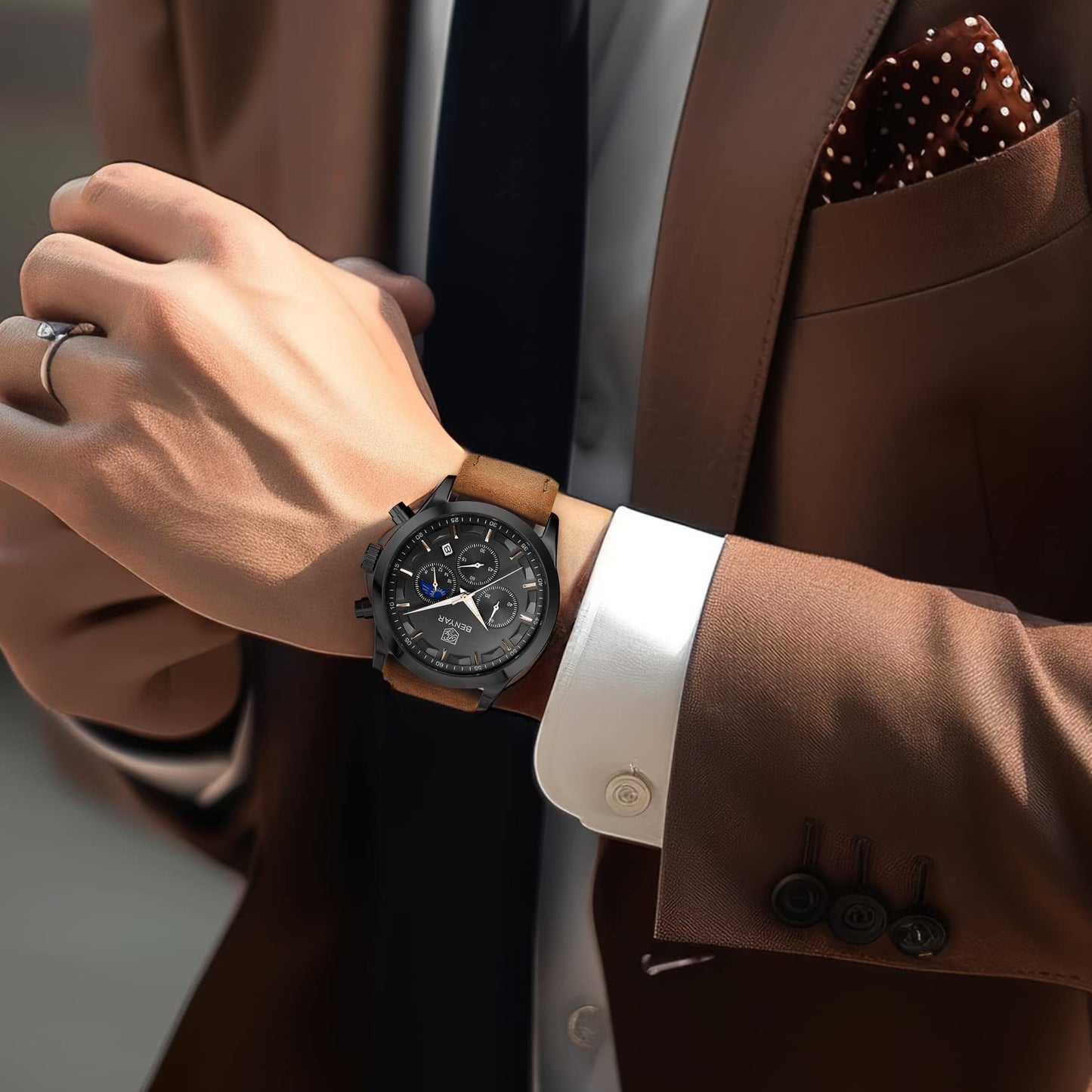 BY BENYAR Uhren Herren Chronograph Analog Quarz Wasserdicht Armbanduhr Herren Mode Lässig Business Herrenuhr mit Kalender Lederarmband/Edelstahlarmband Uhr Geschenk für Männer