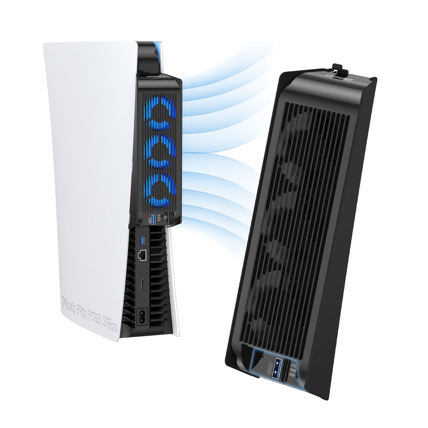 Kühlzubehör für ALTE PS5-Version, KIWIHOME PS5-Lüfter mit LED, automatischer Geschwindigkeitsregelung und USB3.0-Hubs, für PS5 Disc und Digital Edition, nicht für PS5 Slim/PS5 Pro (Weiß)