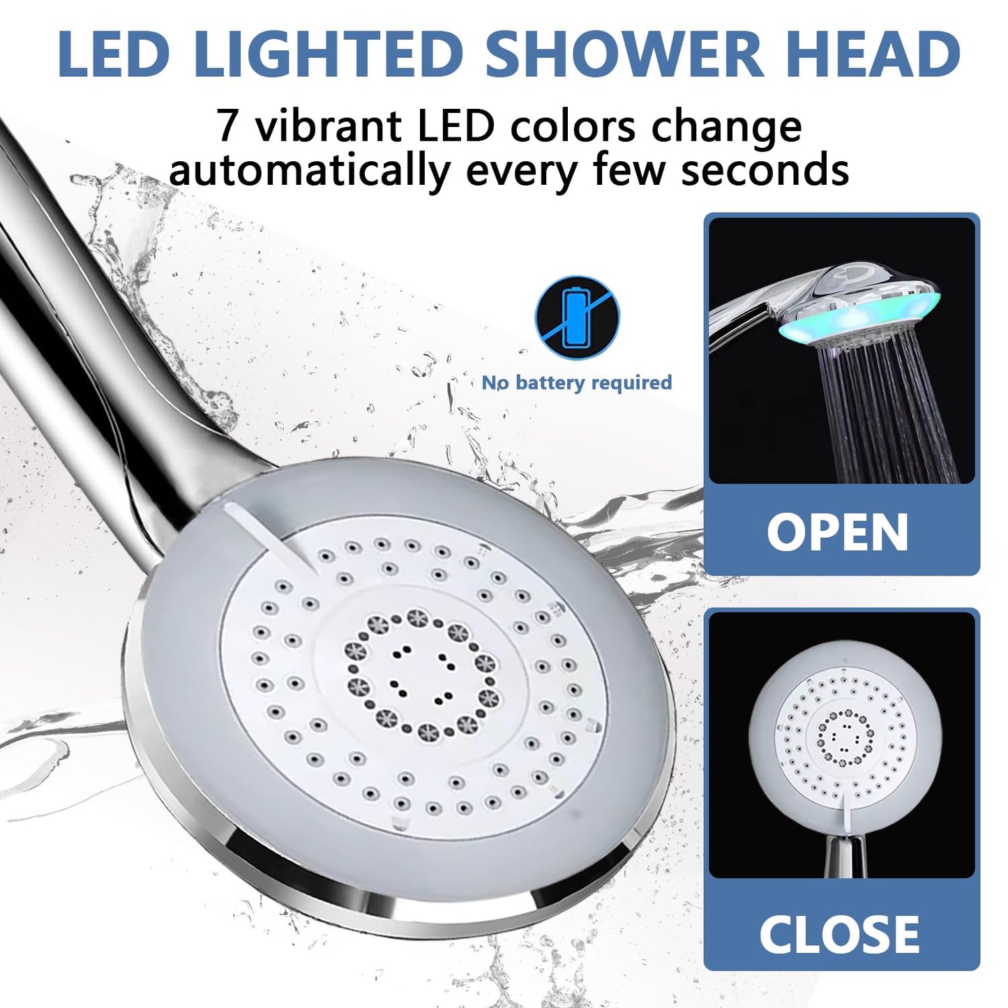 JINYOMFLY Regendusche Duschkopf mit LED, Regendusche mit LED Beleuchtung, Dusche Kopfbrause LED, 7 Farben Wechseln Automatisch, 2 Duschmodi