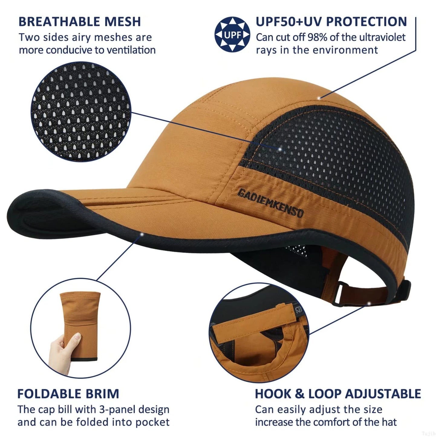 GADIEMKENSD Folding Outdoor Hat UPF 50+ Sun Protection Mesh Sport Hat