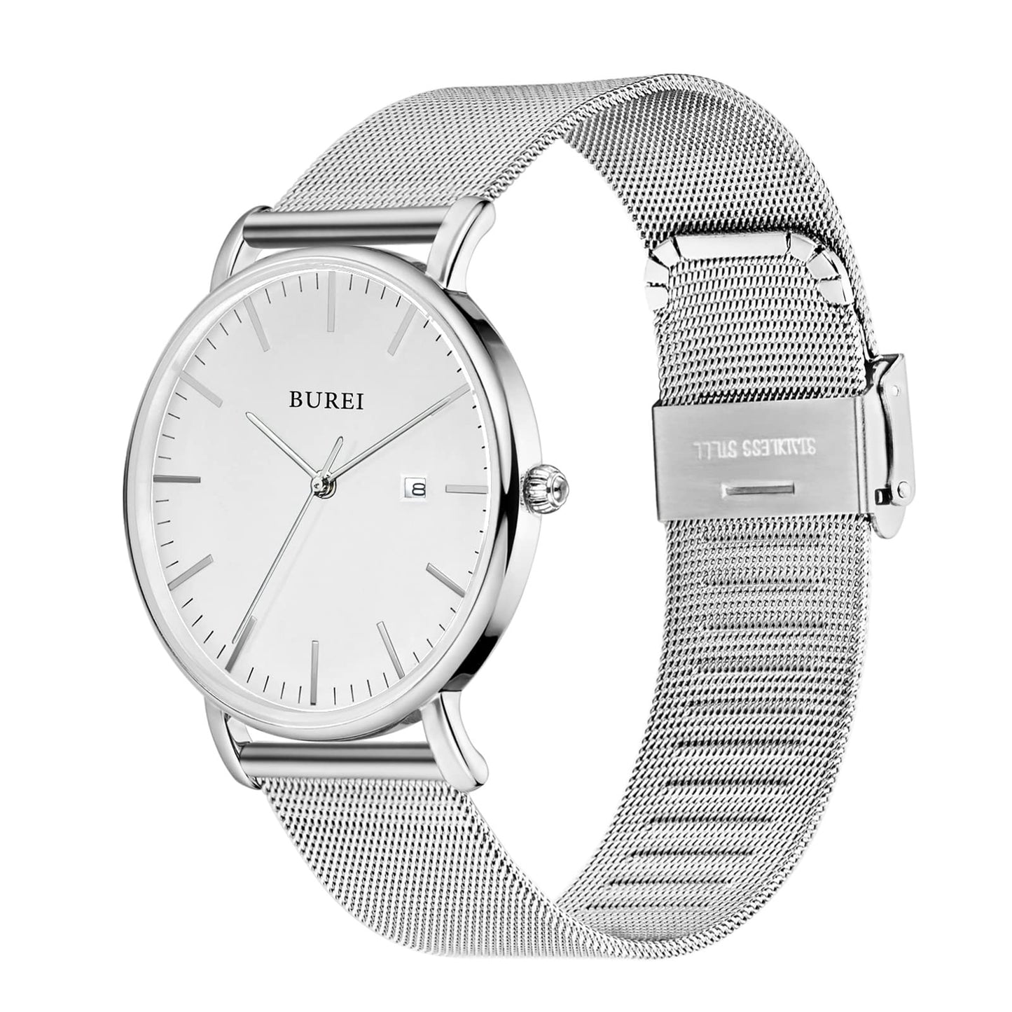 BUREI Ultra Dünne Uhren Herren Schwarze Analoges Datum Armbanduhr Herren mit Japanisches Quarzwerk, Geschenke für Männer