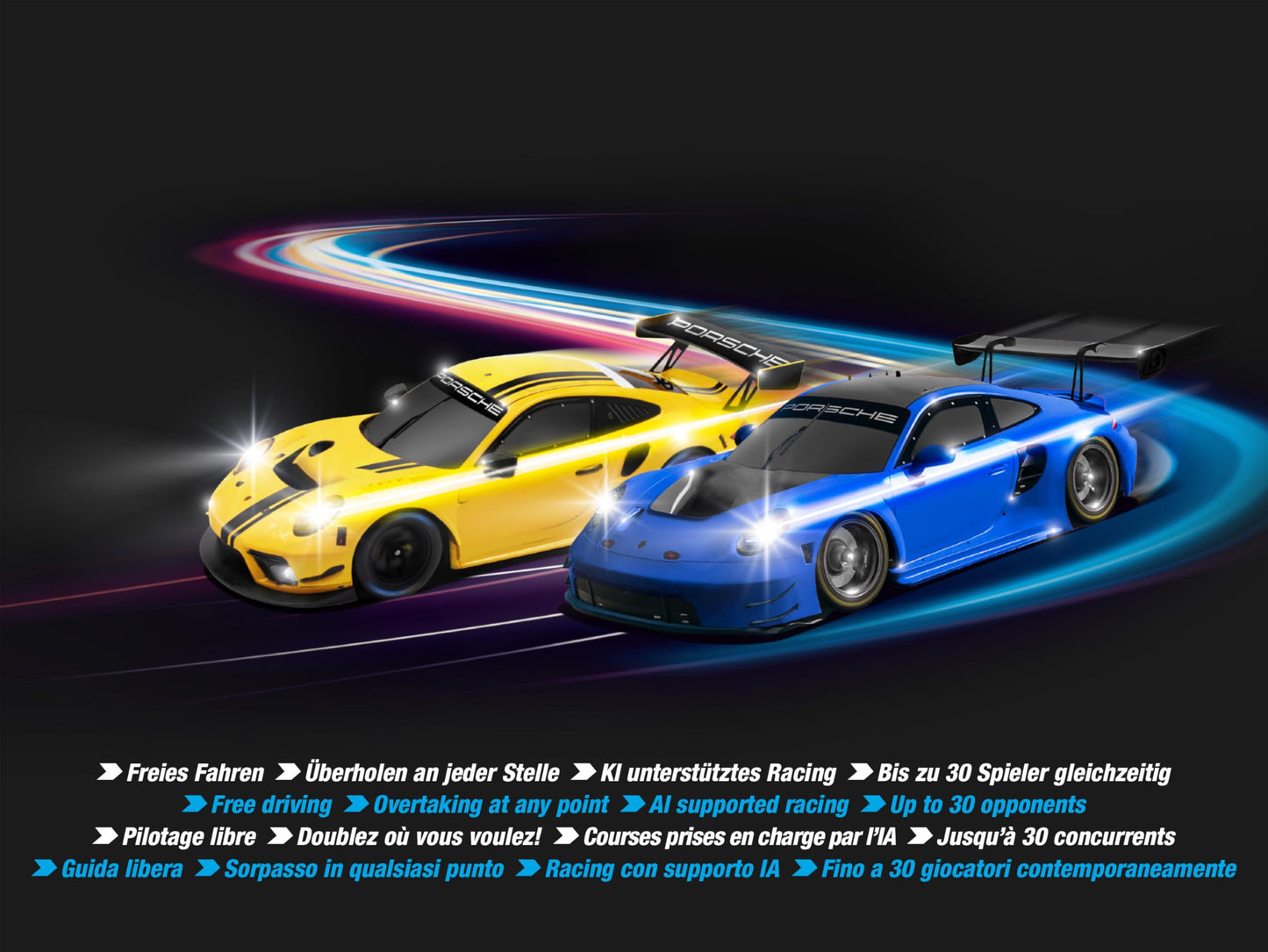 Carrera HYBRID Devil Drivers, Rennspaß der neuen Generation, Legendäre Rennboliden Porsche 911 GT3 R im Maßstab 1:50, Hybrid Technologie mit KIIUnterstützung, Steuerung per SmartphoneIApp