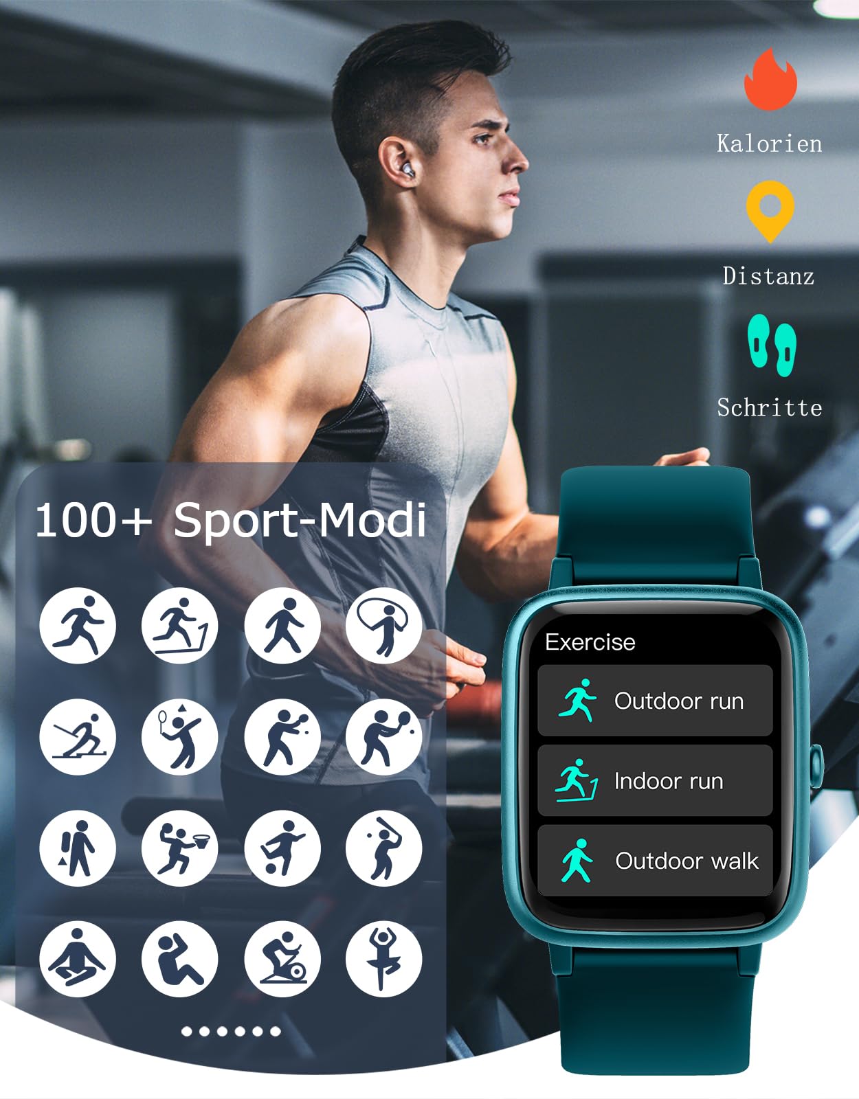 GRV Smartwatch für Damen Herren mit Telefonfunktion,Fitnessuhr mit Pulsmesser SpO2 Schlafmonitor Schrittzähler IP68 Wasserdicht,Multi Sportmodi Smart Watch Fitness Tracker für iOS Android Handy