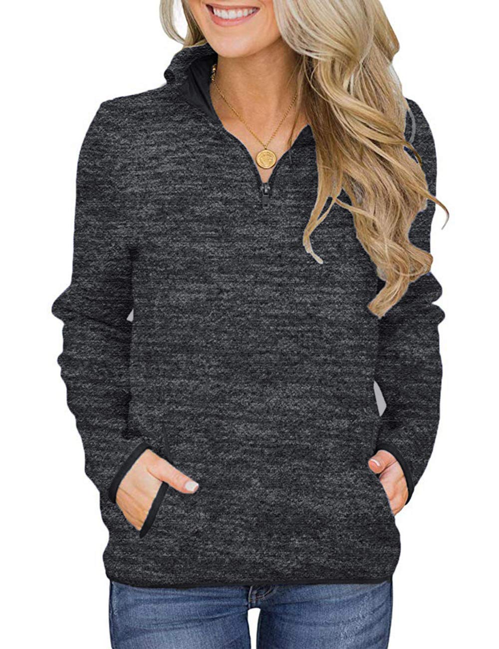 iWoo Women’s 1/4 Zip Pullover Sweatshirt – Casual Long Sleeve Top