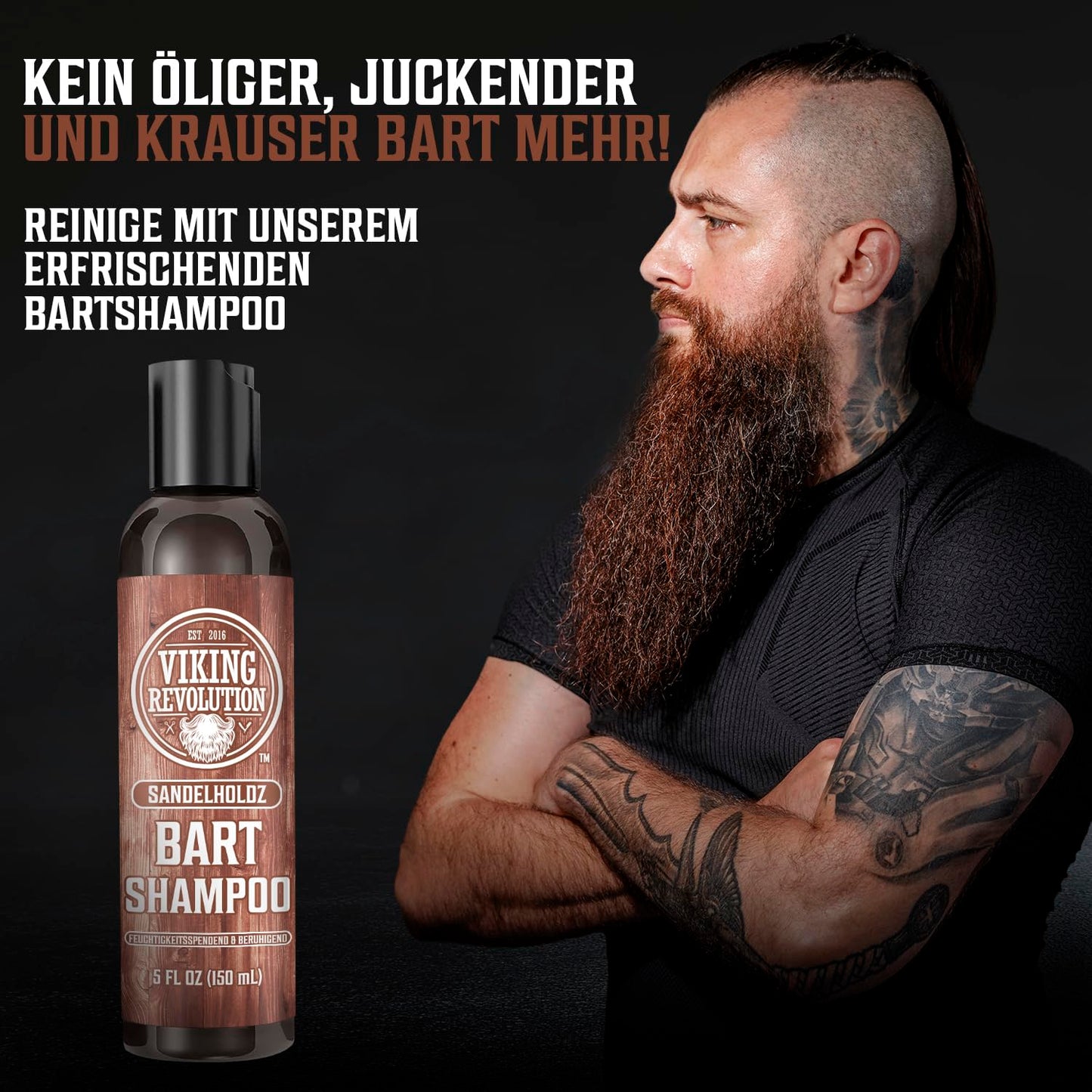 Viking Revolution - Bartshampoo & Conditioner Set - Erweicht, Glättet & Stärkt den Bartwuchs - Bartshampoo Für Männer - Sandelholzduft - Geschenke Für Männer - 2 x 150 ml