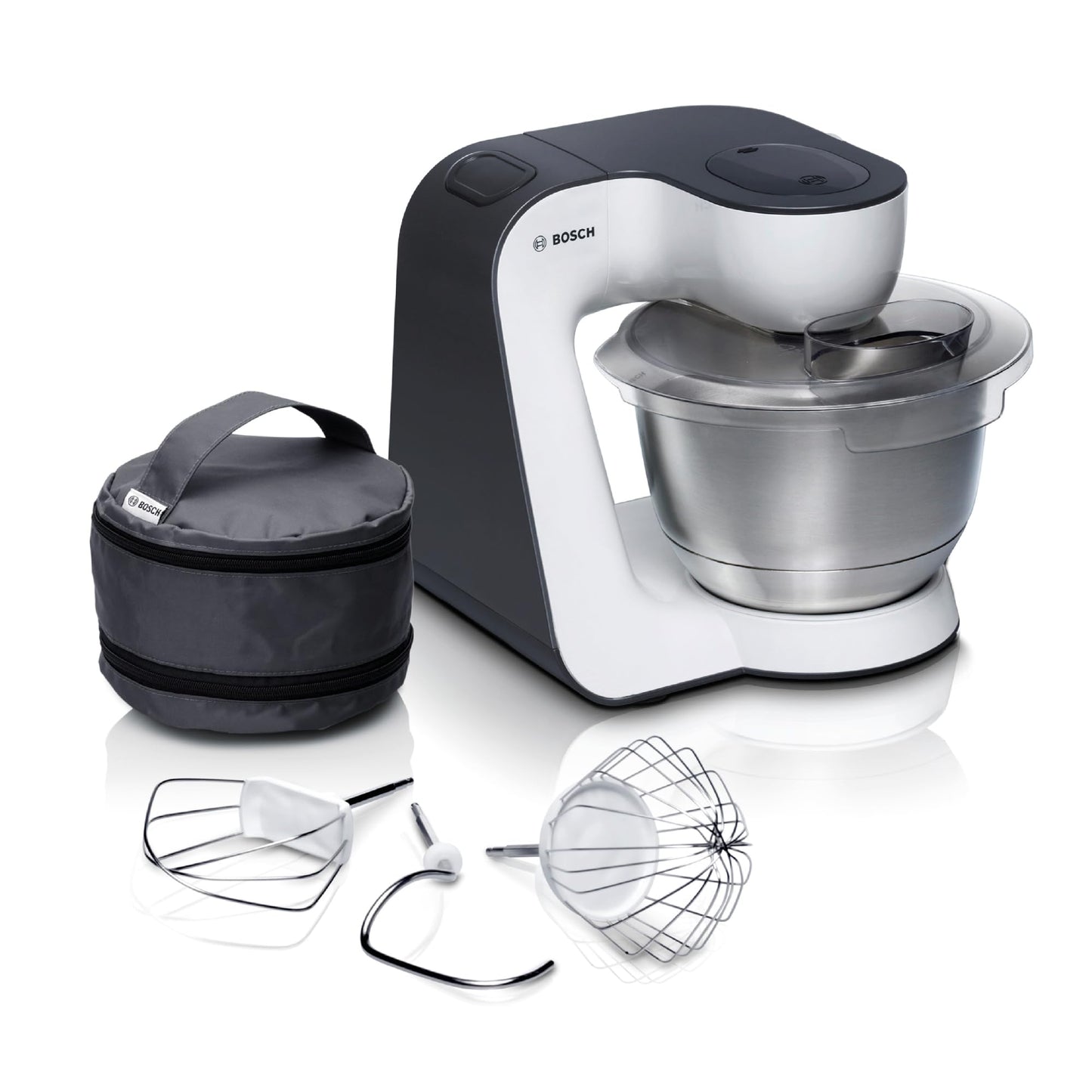 Bosch Küchenmaschine Serie 4 MUM54A00, Edelstahl-Schüssel 3,9 L, Planetenrührwerk, Knethaken, Schlag-, Rührbesen, 900 W, Weiß/Schwarz