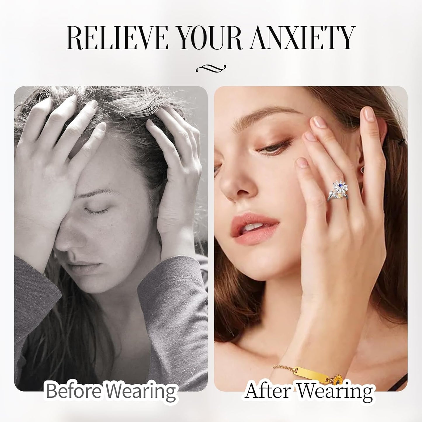 6-Piece Adjustable Anxiety Spinner Ring Set