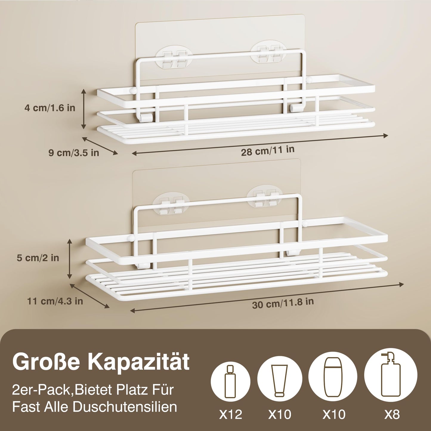saffruff Duschablage Ohne Bohren 2 Stück Duschregal Duschkorb Badezimmer Organizer, Regal Badregal Shampoo Halterung für Dusche Küche Bathroom, mit 2 Klebeflächen,Edelstahl Schwarz