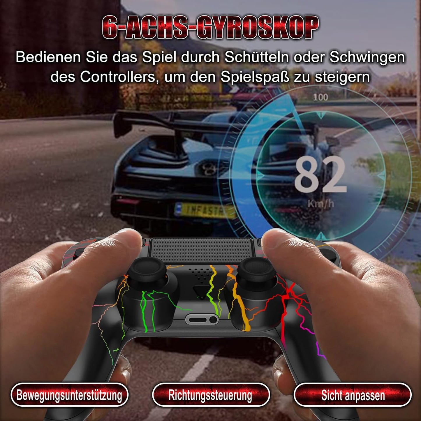 LCDNTEM Wireless Controller für PS-4, RGB Game Controller Kompatibel mit PS-4/Slim/Pro/PC, Gamepad mit Dual Vibration, LED, 6-Achsen, Touchpad
