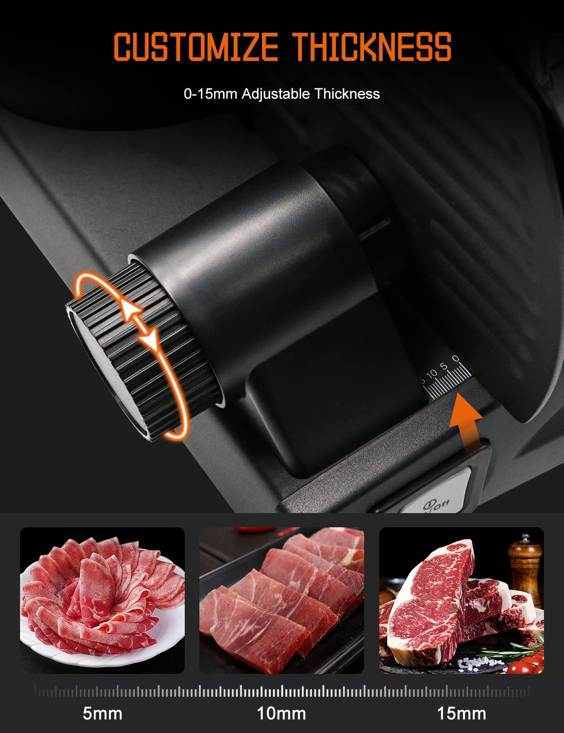 Elektrischer Allesschneider Edelstahl - Verstellbare Küchenmaschine 0 bis 15mm - 2 Klingen - Wurstschneidemaschine - Brotschneidemaschine, Schinkenschneider,Fleisch