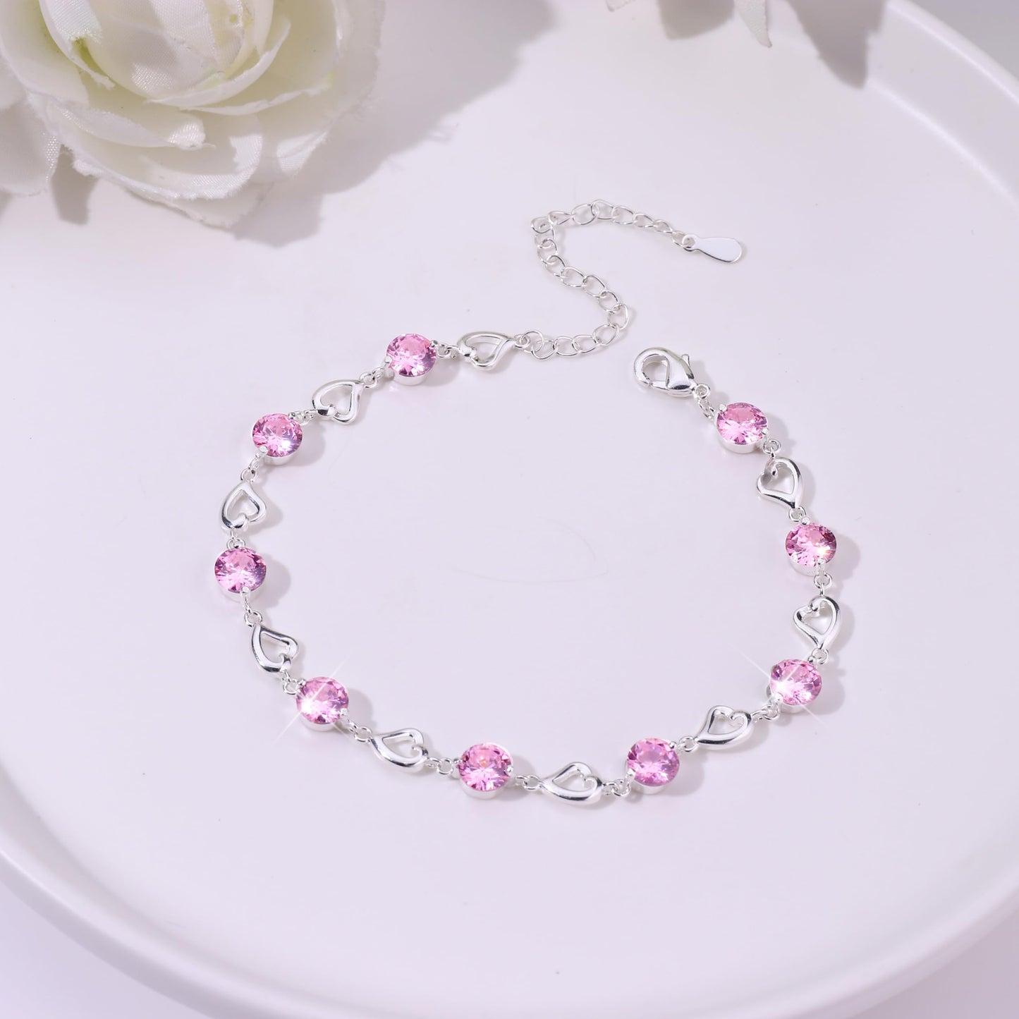 Silver Heart Bracelet for Women & Girls – Adjustable Zircon Tennis Chain
