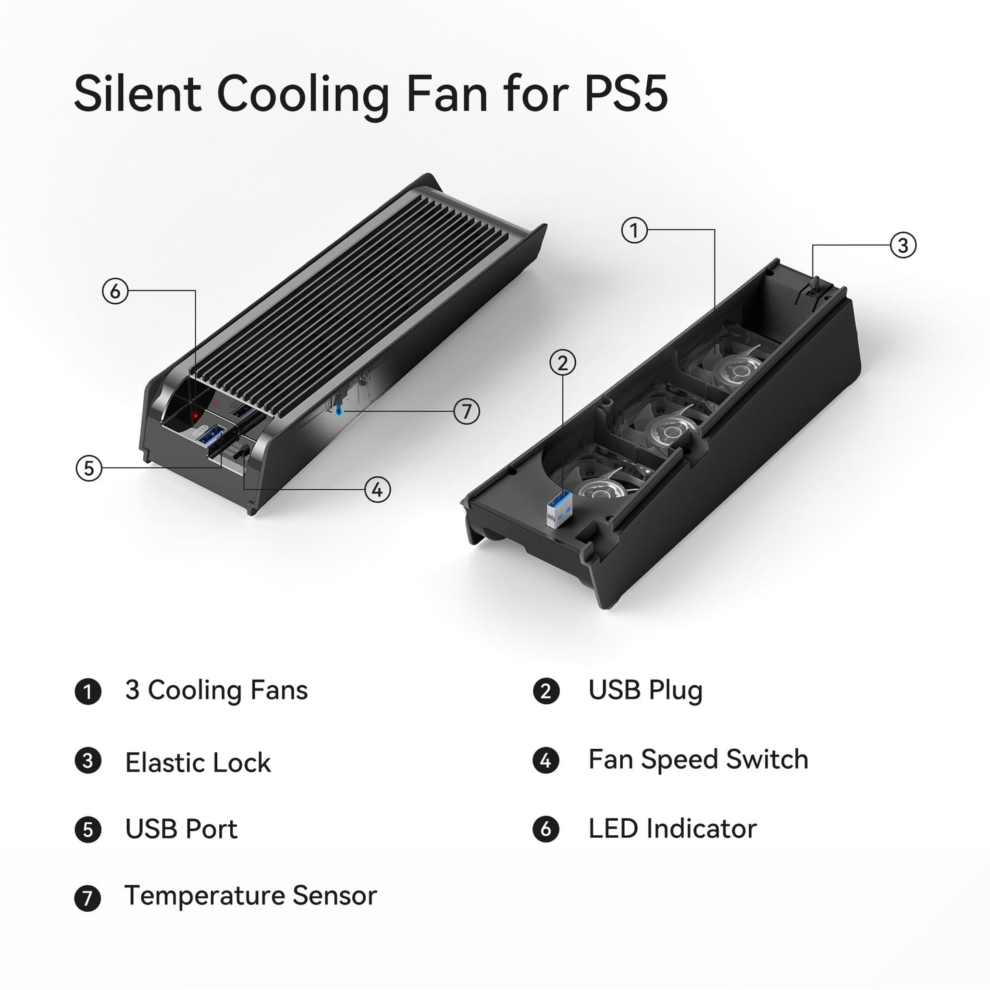 Kühlzubehör für ALTE PS5-Version, KIWIHOME PS5-Lüfter mit LED, automatischer Geschwindigkeitsregelung und USB3.0-Hubs, für PS5 Disc und Digital Edition, nicht für PS5 Slim/PS5 Pro (Weiß)