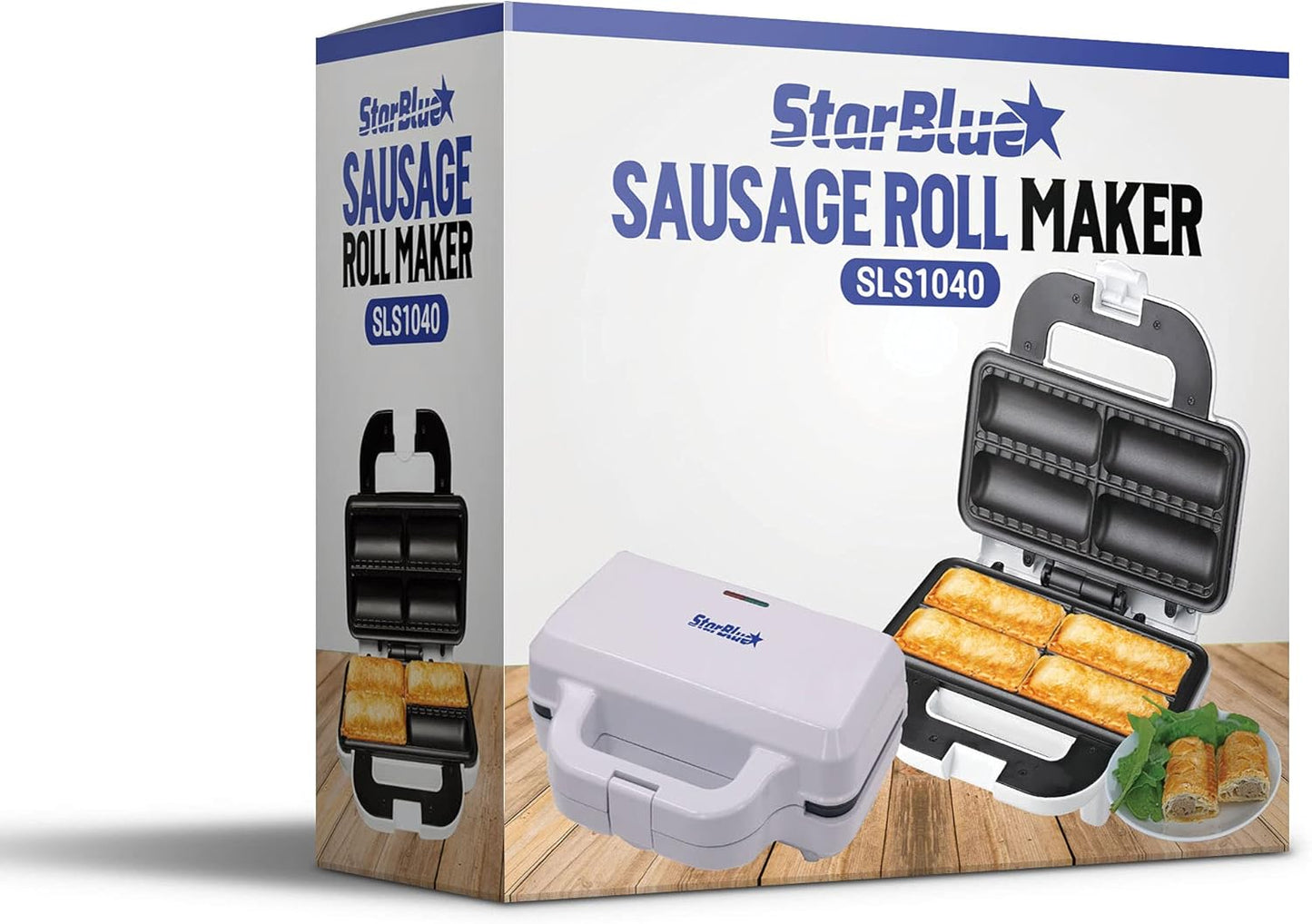 Wurstrollenformer von StarBlue mit GRATIS Rezept-eBook – Machen Sie 4 schnelle und leckere Frühstückswurstbrötchen und Snacks in Minuten, 220-240 V, 50/60 Hz, 850 W UK Stecker mit EU Adapter