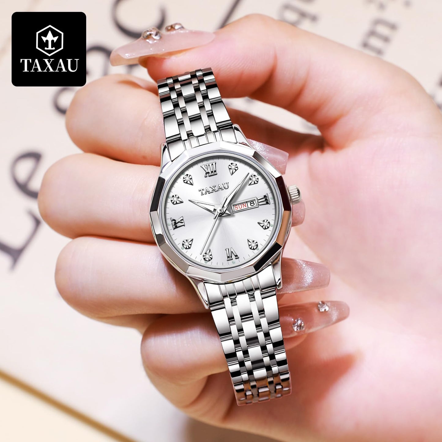 Taxau Uhr Frauen Luxus Edelstahl Uhren Frauen Kleid für Frauen wasserdichte Analog Quarz Damenuhren Klassische Reloj para Mujer