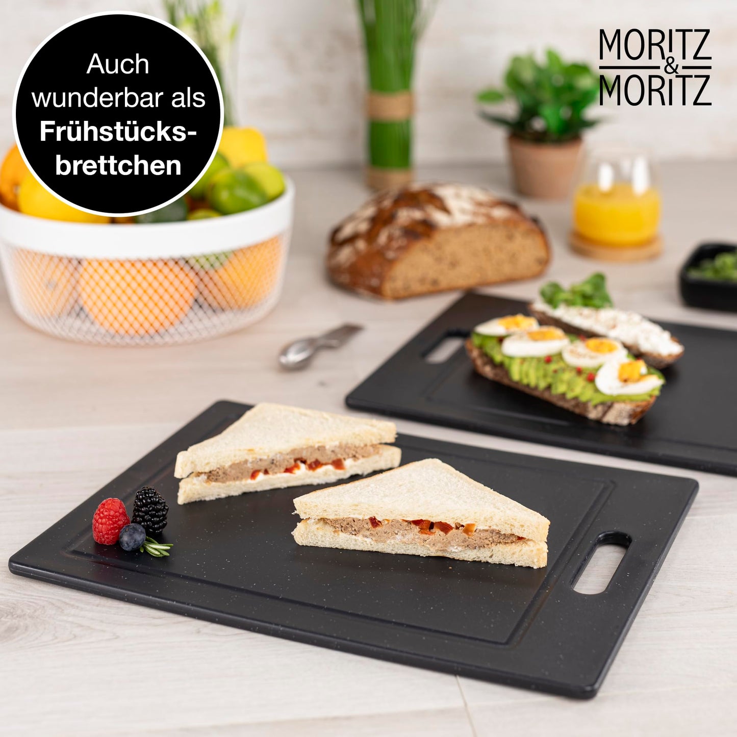 Moritz & Moritz 2x Schneidebrett Kunststoff Set in Granit Optik - 25 x 15 cm - Schneidebretter BPA frei - Frühstücksbrettchen - Schneidebrett Set hygienisch und spülmaschinenfest