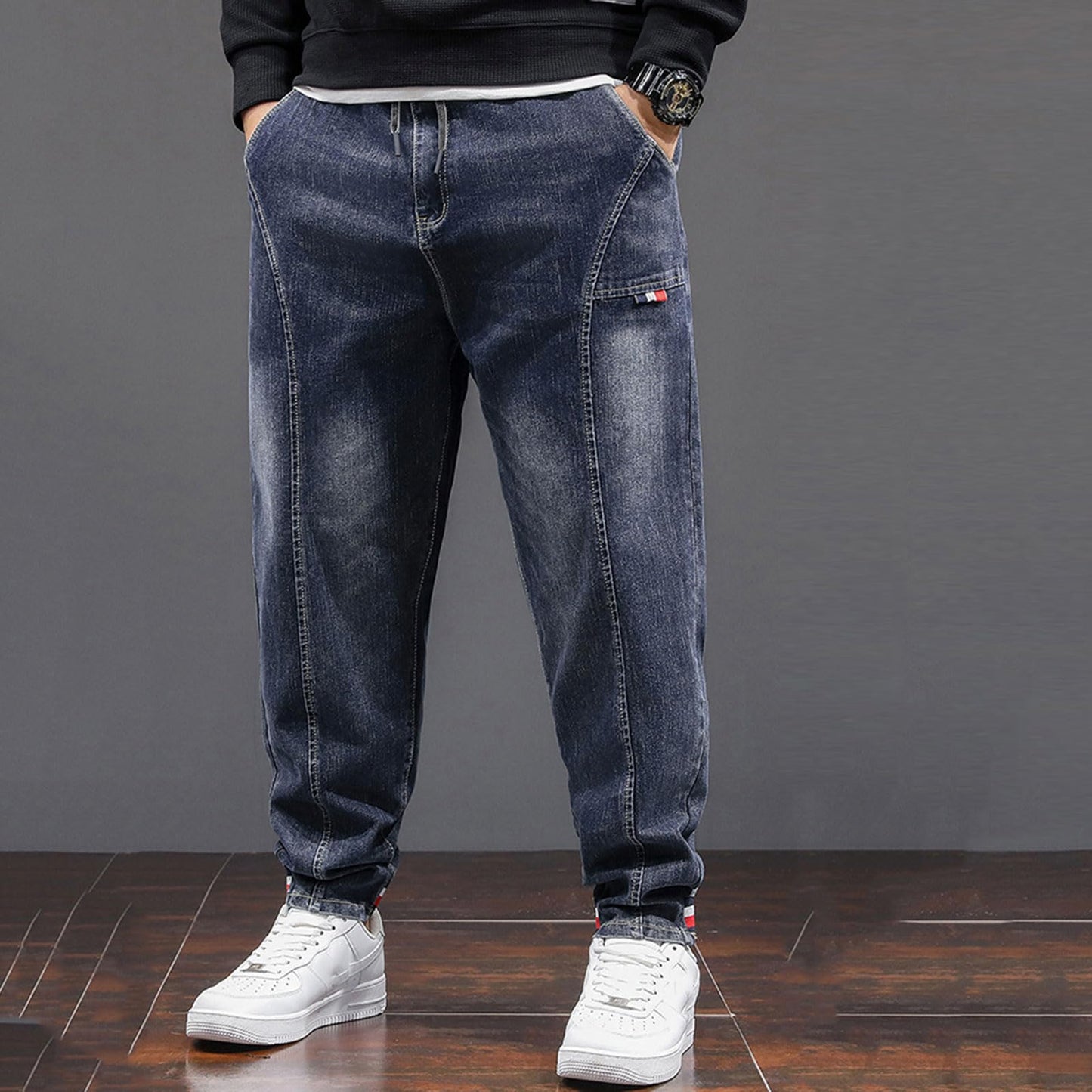 Oversized Men’s Baggy Jeans – Stretch Loose Fit High Waist Denim Pants