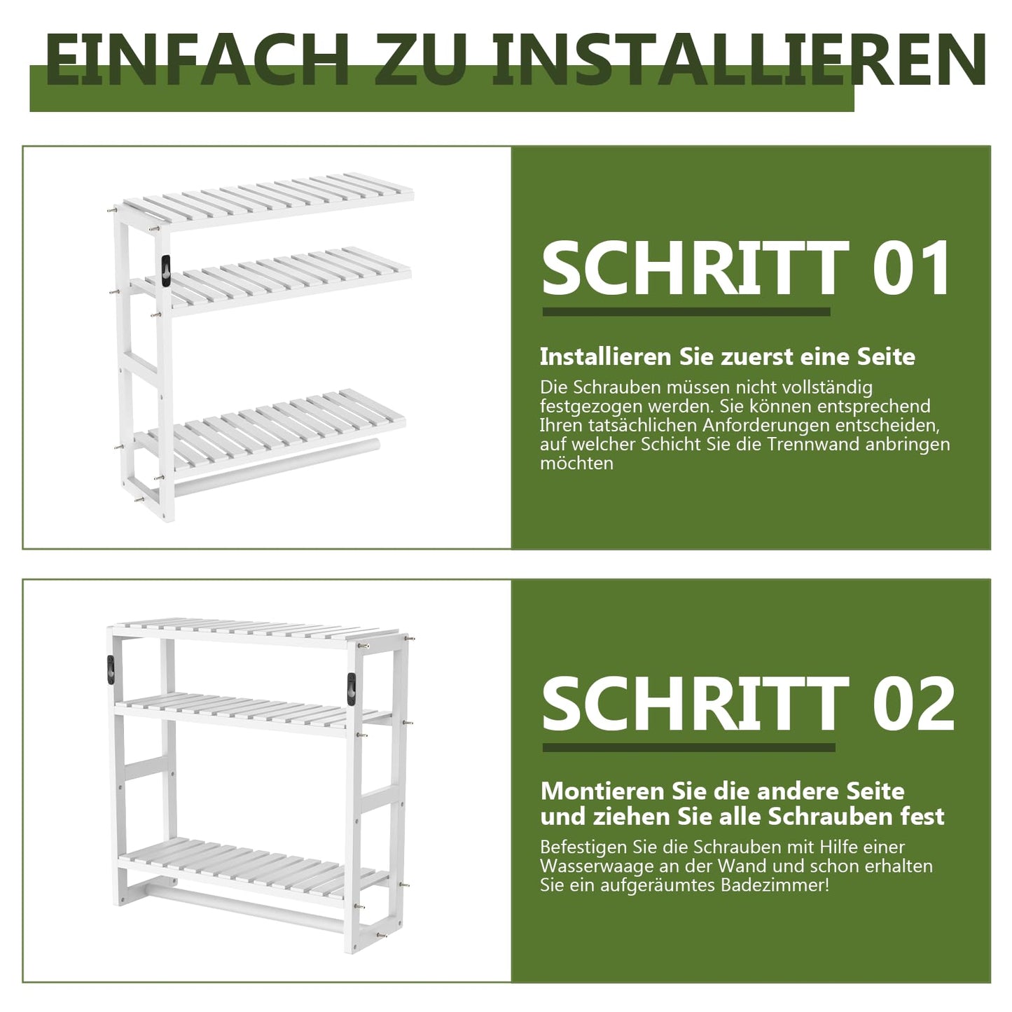 Bamworld Badezimmer Regal Badmöbel Bambus 3 Etagen Organizer Badezimmermöbel Für die Wand Platzsparend Modern (Schwarz)(42x15x42cm)