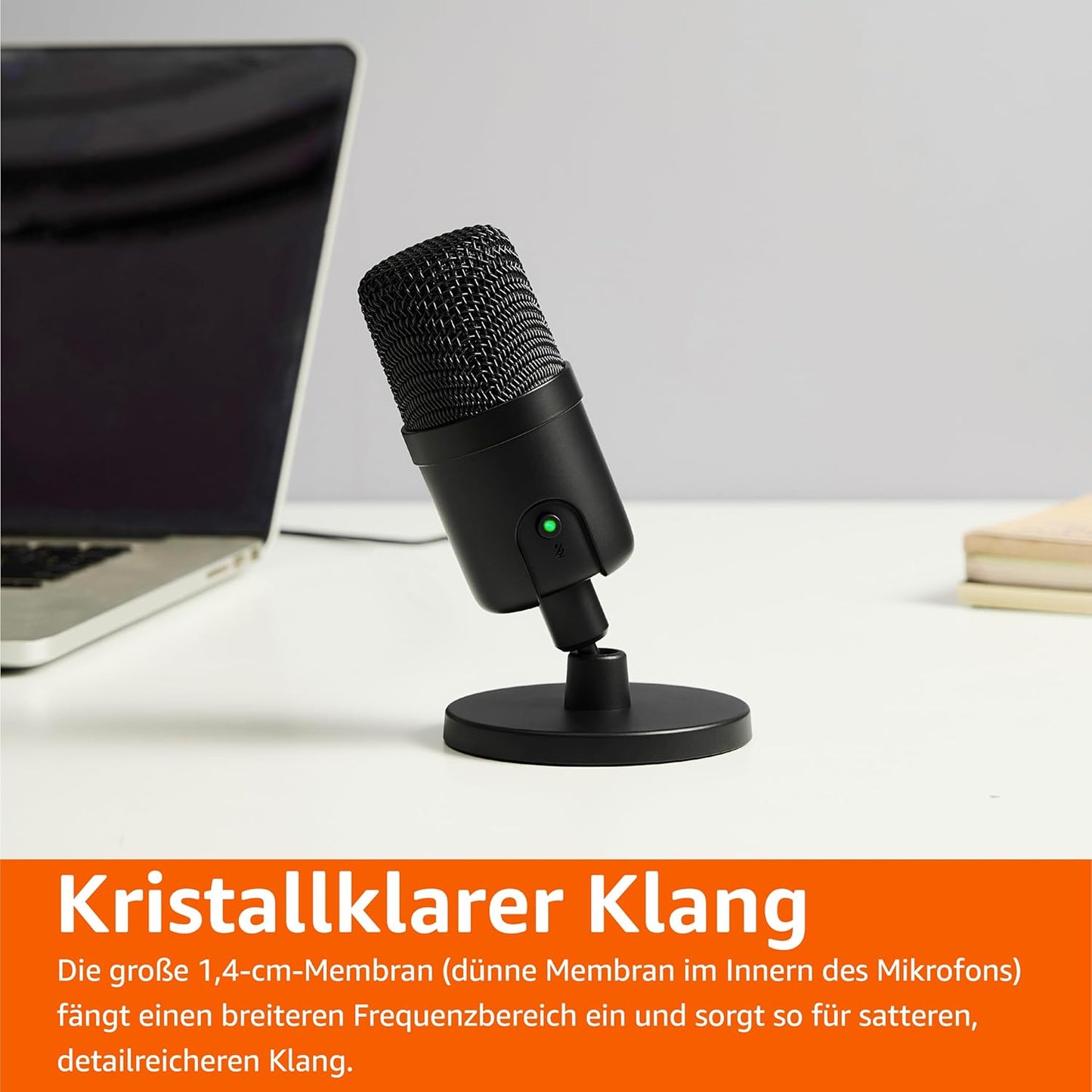 Amazon Basics Mini-USB-Kondensatormikrofon für Streaming, Gaming, Podcasting, mit Cardioid-Tonabnehmer, 5.8 x 3.4 inches, schwarz