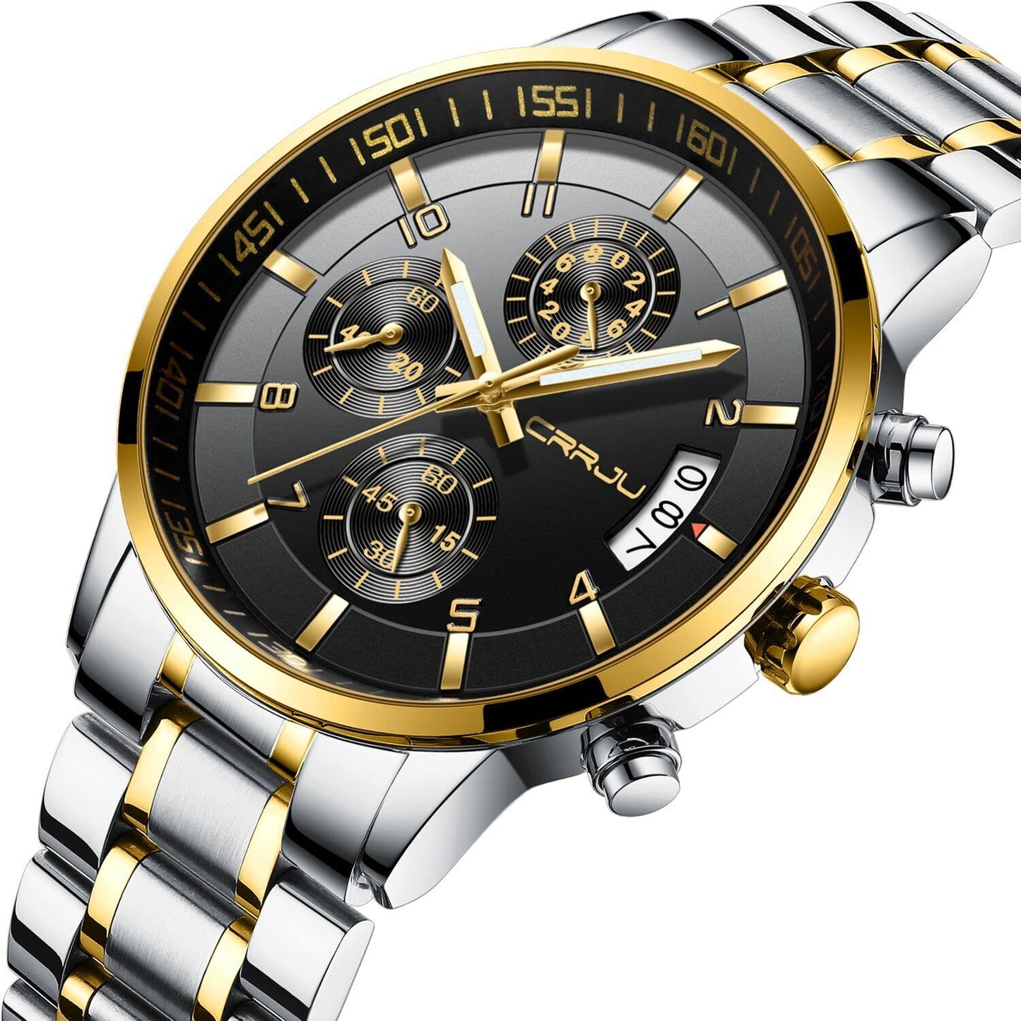 CRRJU Herren Uhr Business Edelstahl wasserdichte Chronographen mit Kalender Armbanduhr Edelstahlband Stoppuhr Analog Quarzuhr