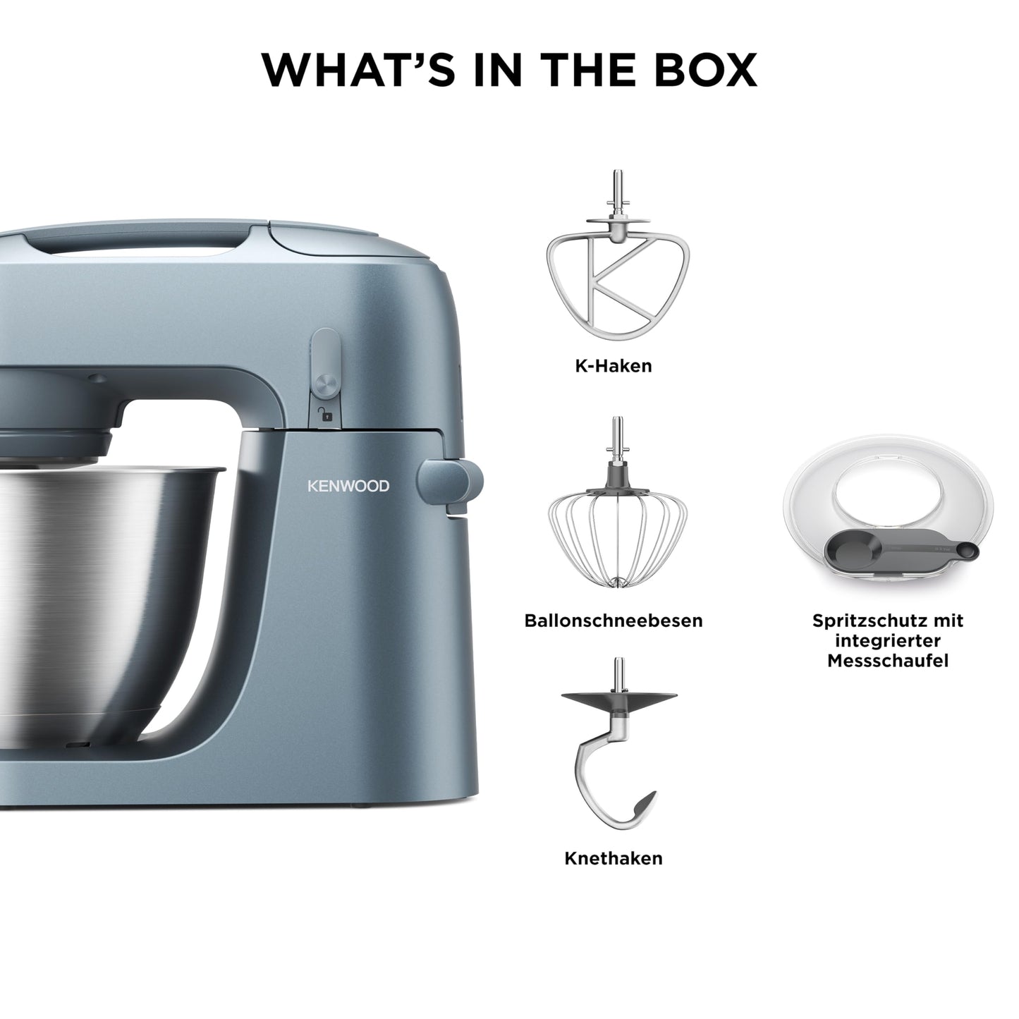 Kenwood MultiPro Go FDP22.130GY, Kompakt-Küchenmaschine nur 30cm hoch, zum Schneiden, Reiben, Pürieren und Teig Kneten, Express-Serve, 1,3 l Arbeitsbehälter, 650 W, Blau