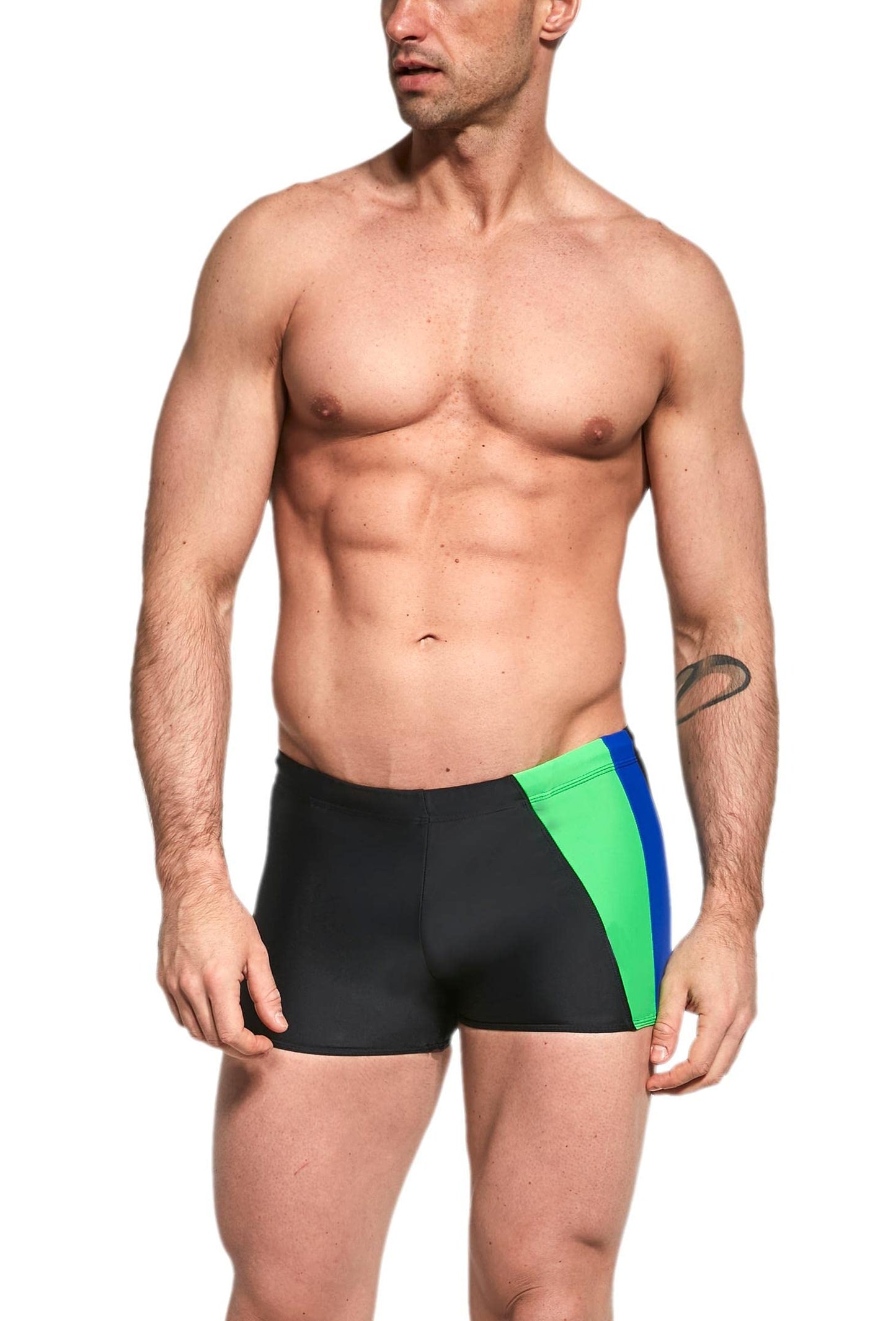 Men’s Short Swim Briefs – Asymmetric Design with Side Stripe