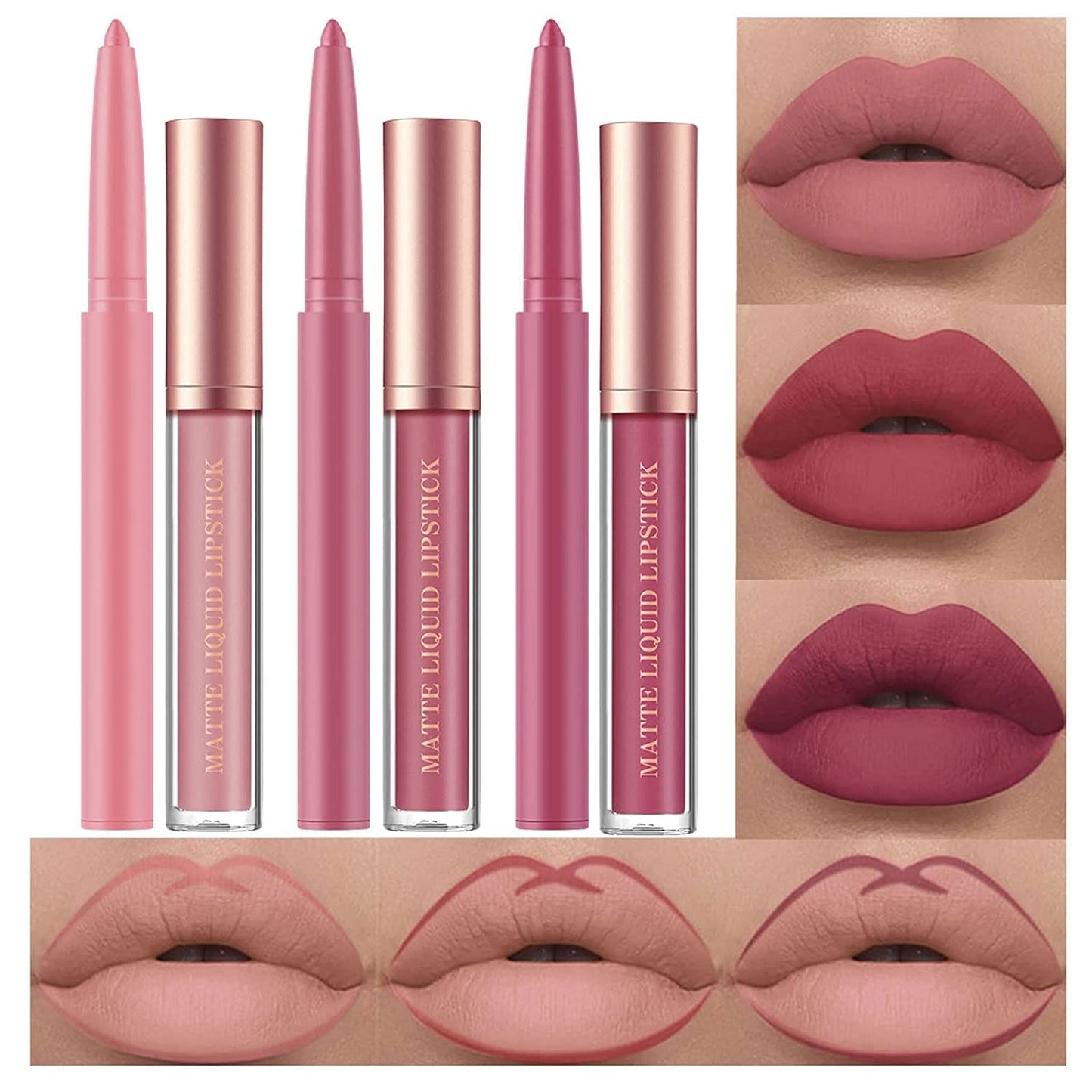 6-Piece Matte Lipstick Lip Liner Set – Long-Lasting Waterproof Non-Fading