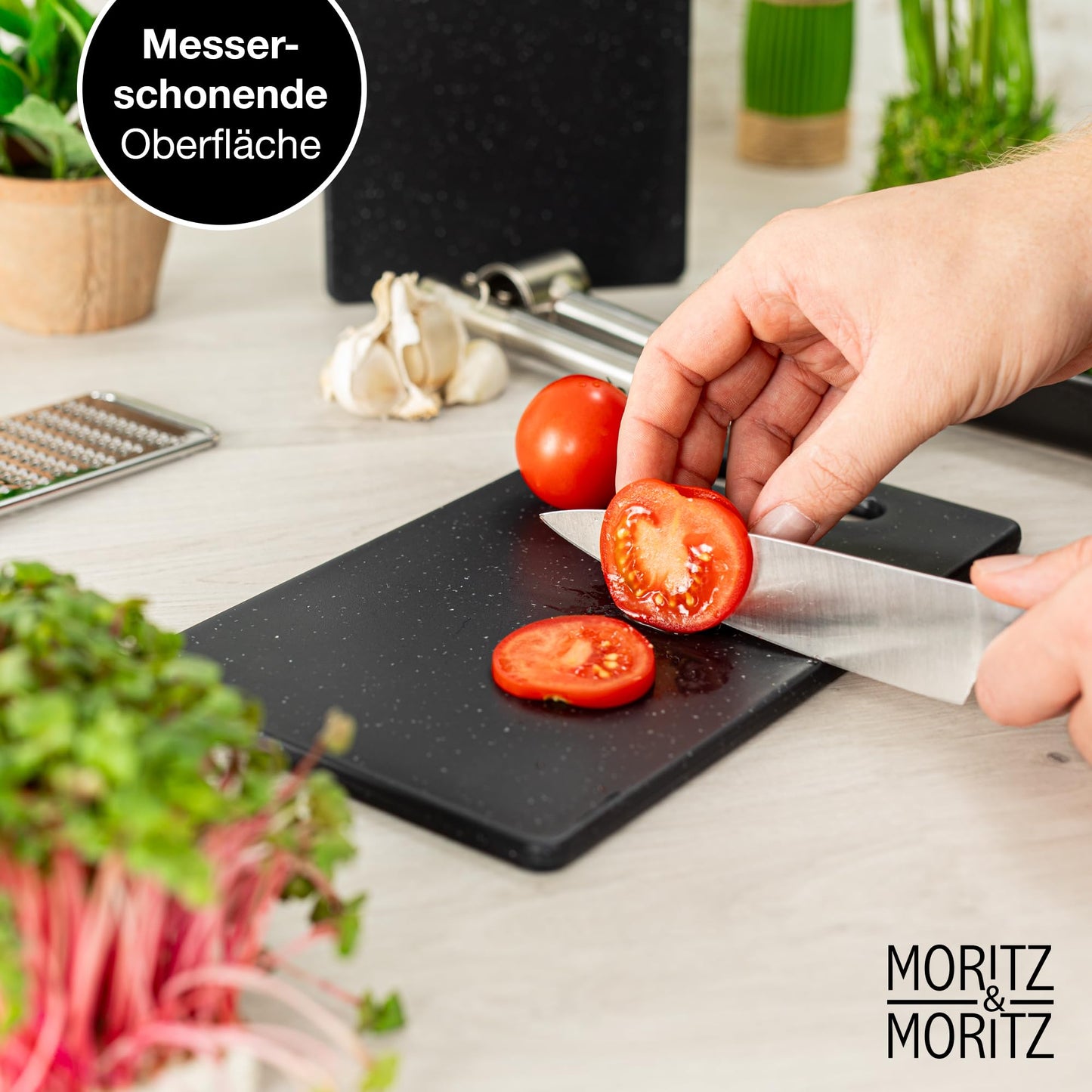 Moritz & Moritz 2x Schneidebrett Kunststoff Set in Granit Optik - 25 x 15 cm - Schneidebretter BPA frei - Frühstücksbrettchen - Schneidebrett Set hygienisch und spülmaschinenfest