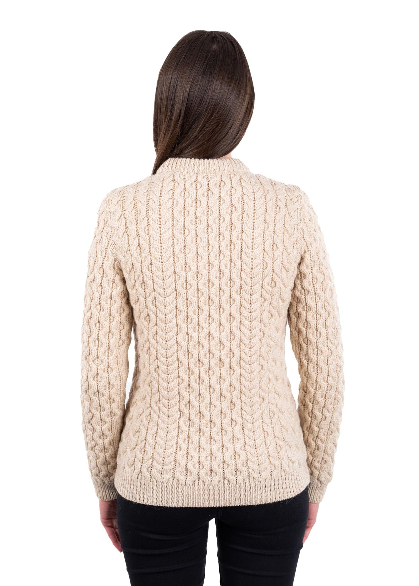 SAOL Women’s Merino Wool Sweater – Aran Knit with Side Buttons