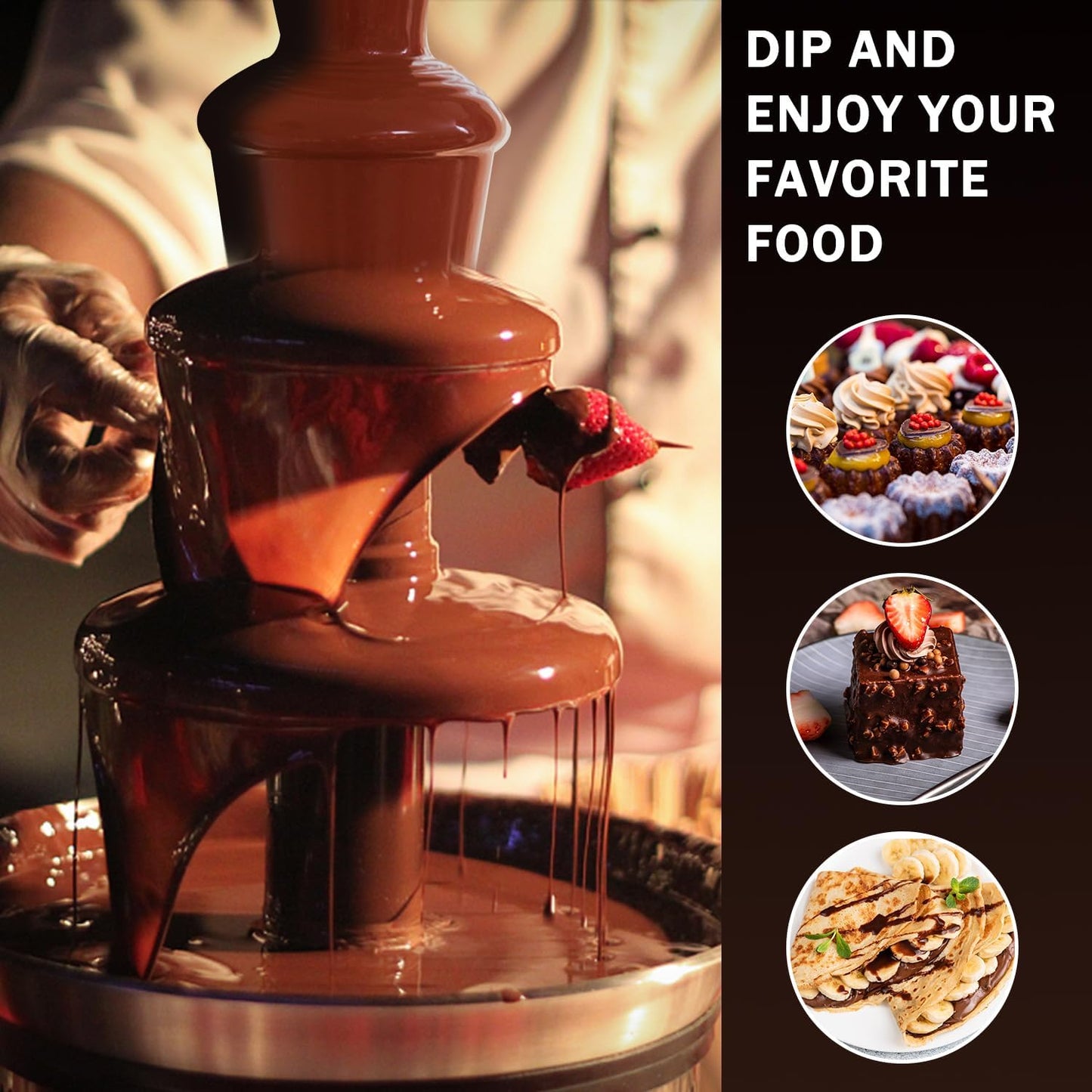 Huanyu 4-stufiger Schokoladenbrunnen, große Fondue-Sets für Schokolade, elektrische Schokoladenbrunnenmaschine, Schokoladenfondue-Set für Party, Hochzeit und Geburtstag