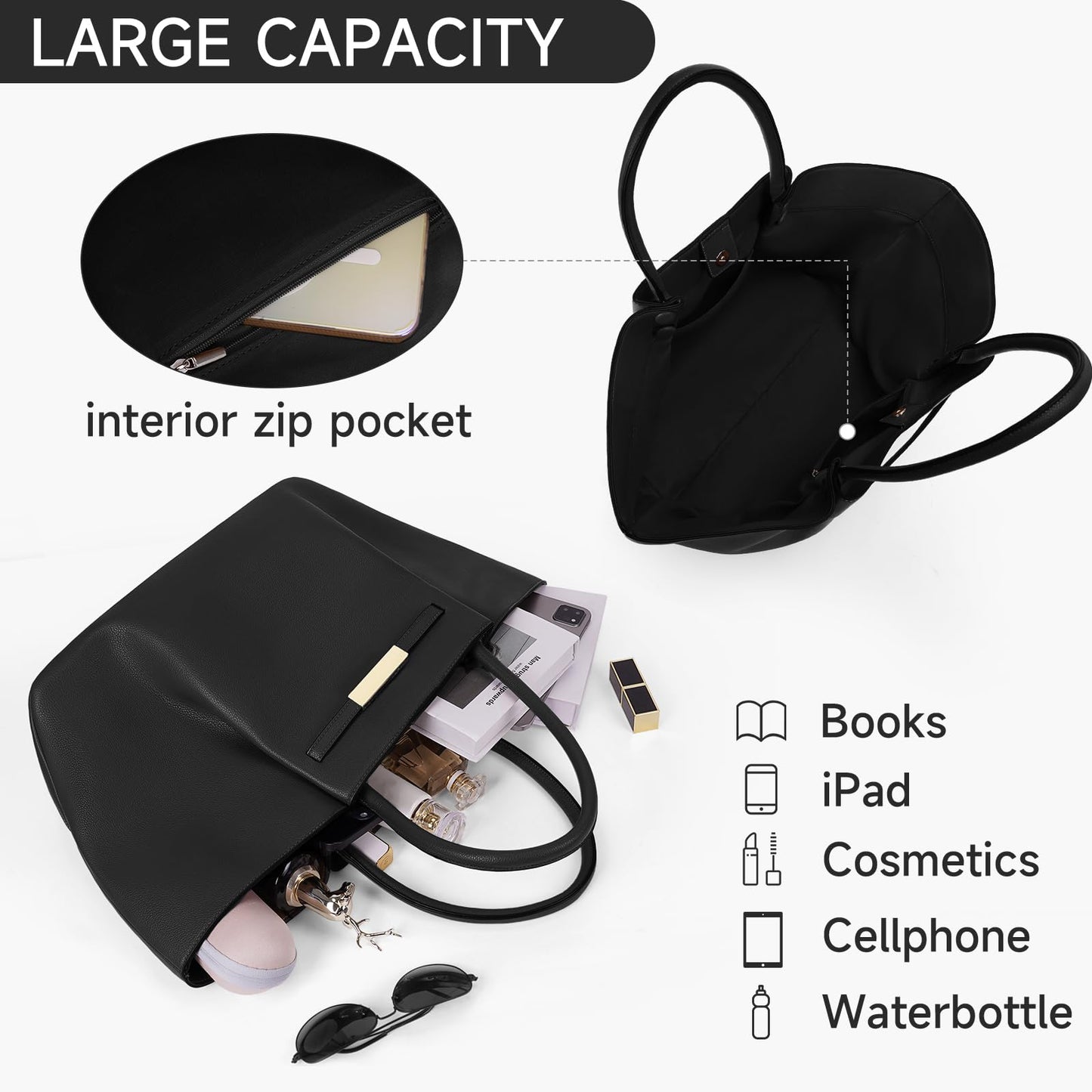Large Faux Leather Tote Bag for Women
