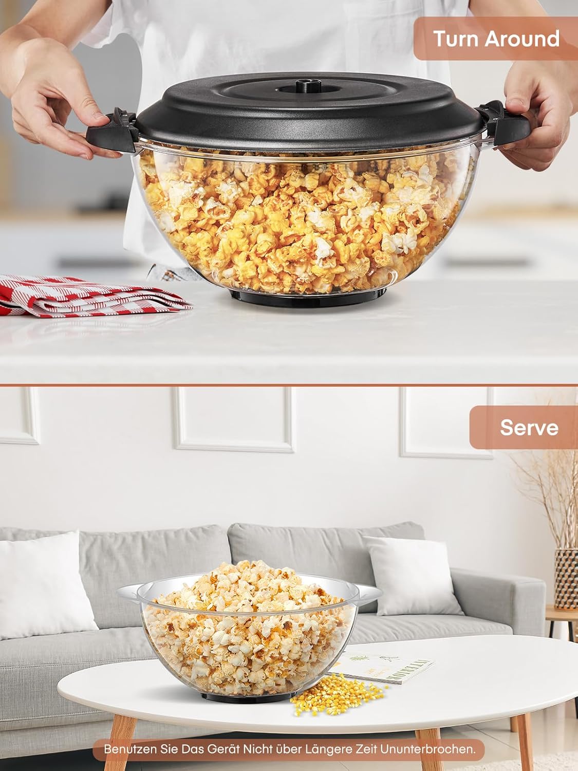 Popcornmaschine - 5.5L Großer Inhalt - HOUSNAT 800W Zuhause Popcorn Maker Machine mit Antihaftbeschichtung und Abnehmbares Heizfläche - Stille und Schnelle - Maschine