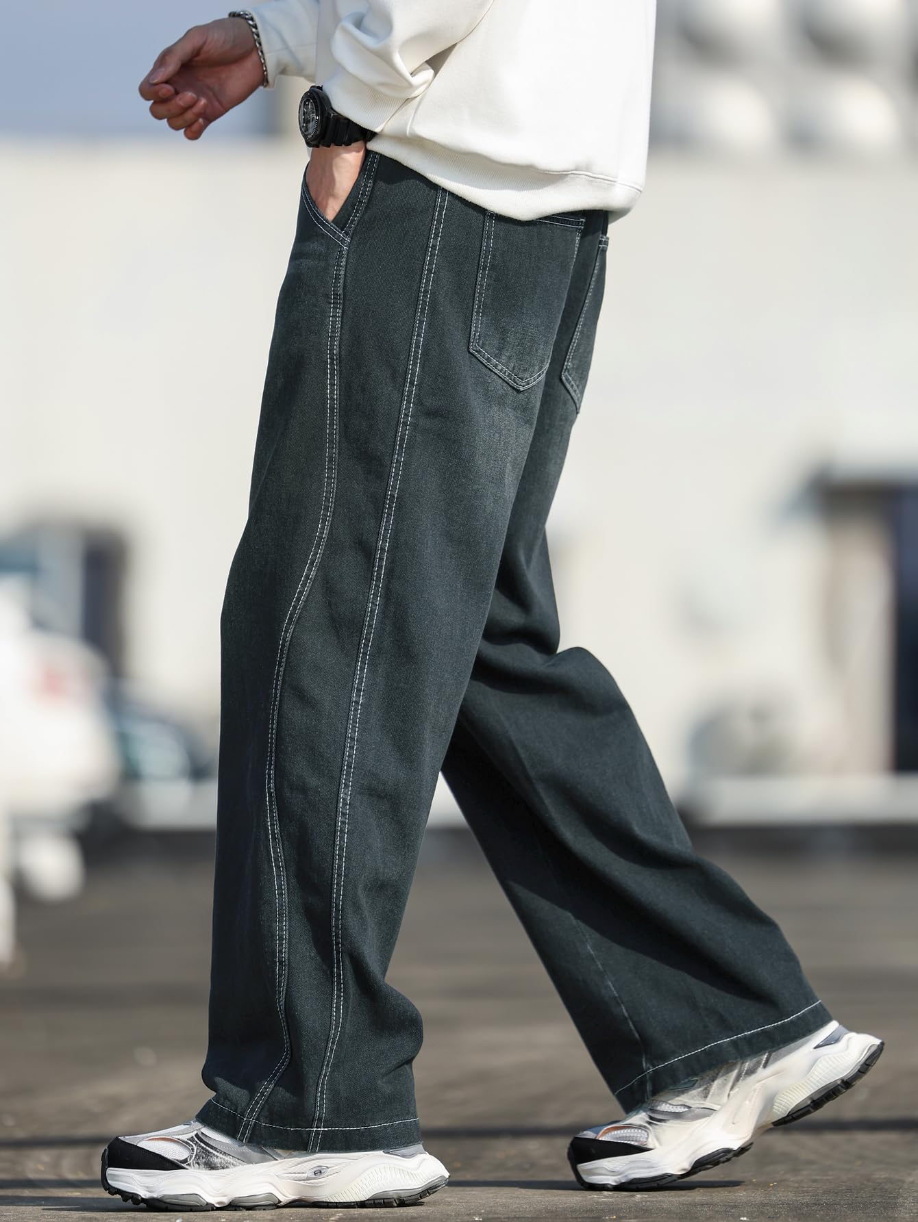 Zewool Men’s Irregular Seam Baggy Jeans