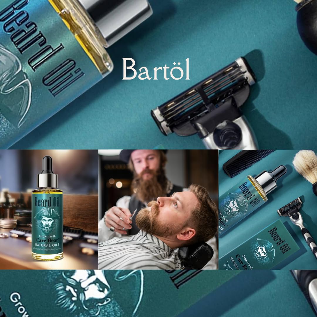 CareBear Grow It with Care Bartöl herren – Premiummischung aus 8 natürlichen Ölen für gesunden Bartwuchs 50ml; Pflegen und stärken Sie Ihren Bart
