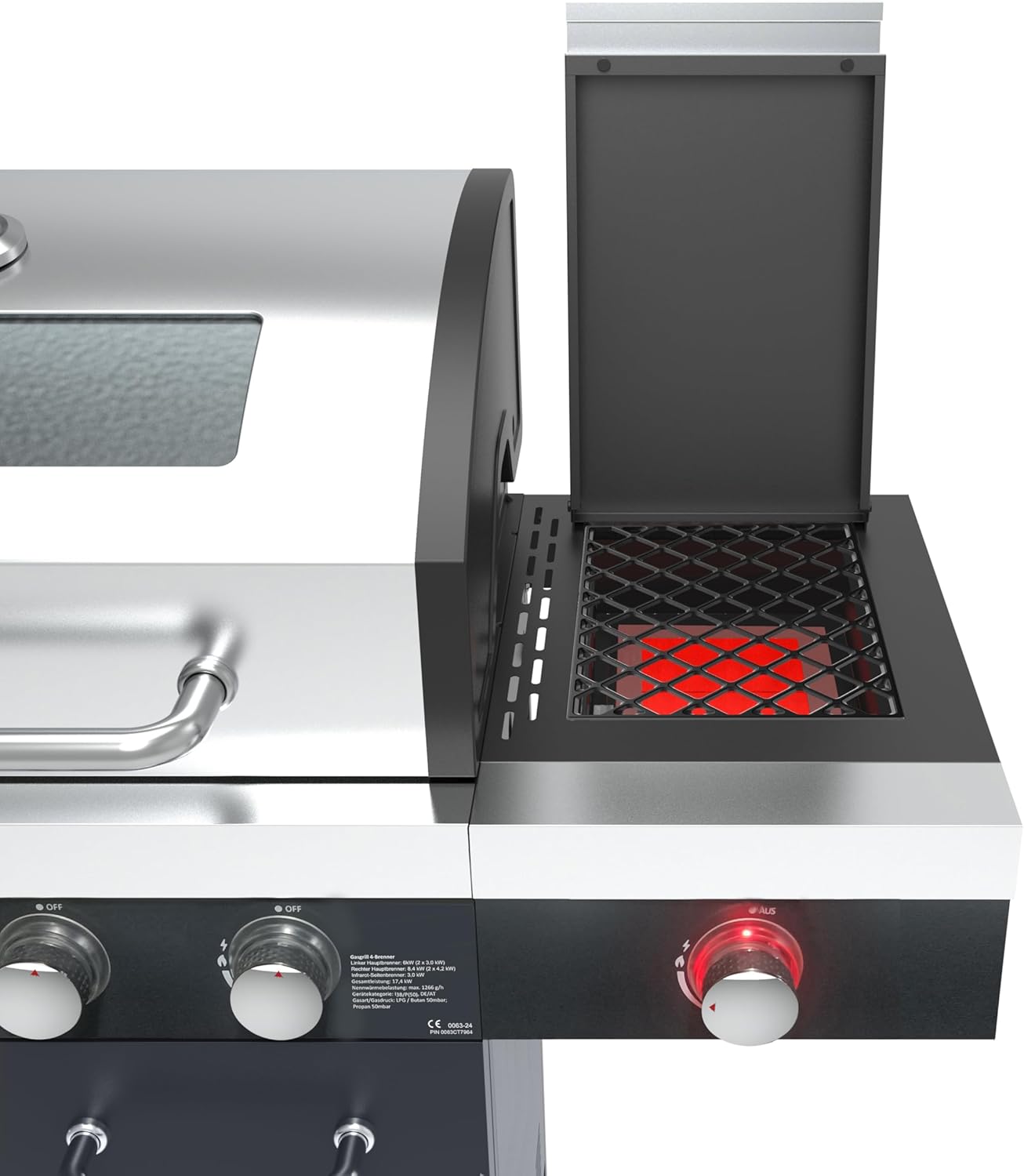 Gas grill "KINGSTON" by El Fuego® | 4 + 1 burners | Infrared burner | 2 burners + 2 high-performance burners | LED lighting | with viewing window | Stainless steel burner | incl. cover | AY 505