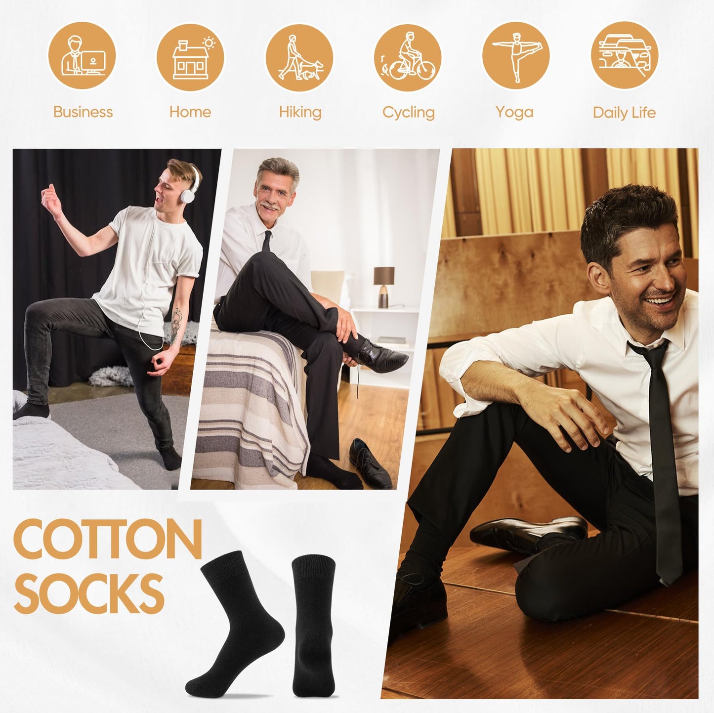 12 Pairs Cotton Sports Socks for Men – Breathable Black/White Business Socks
