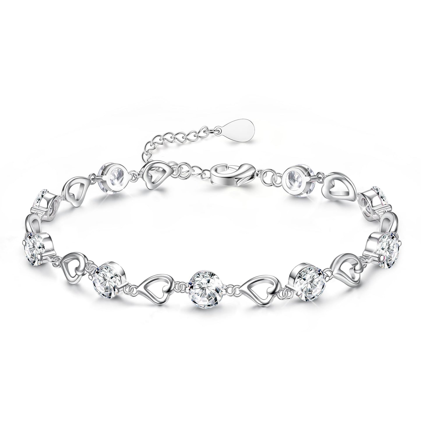 Silver Heart Bracelet for Women & Girls – Adjustable Zircon Tennis Chain