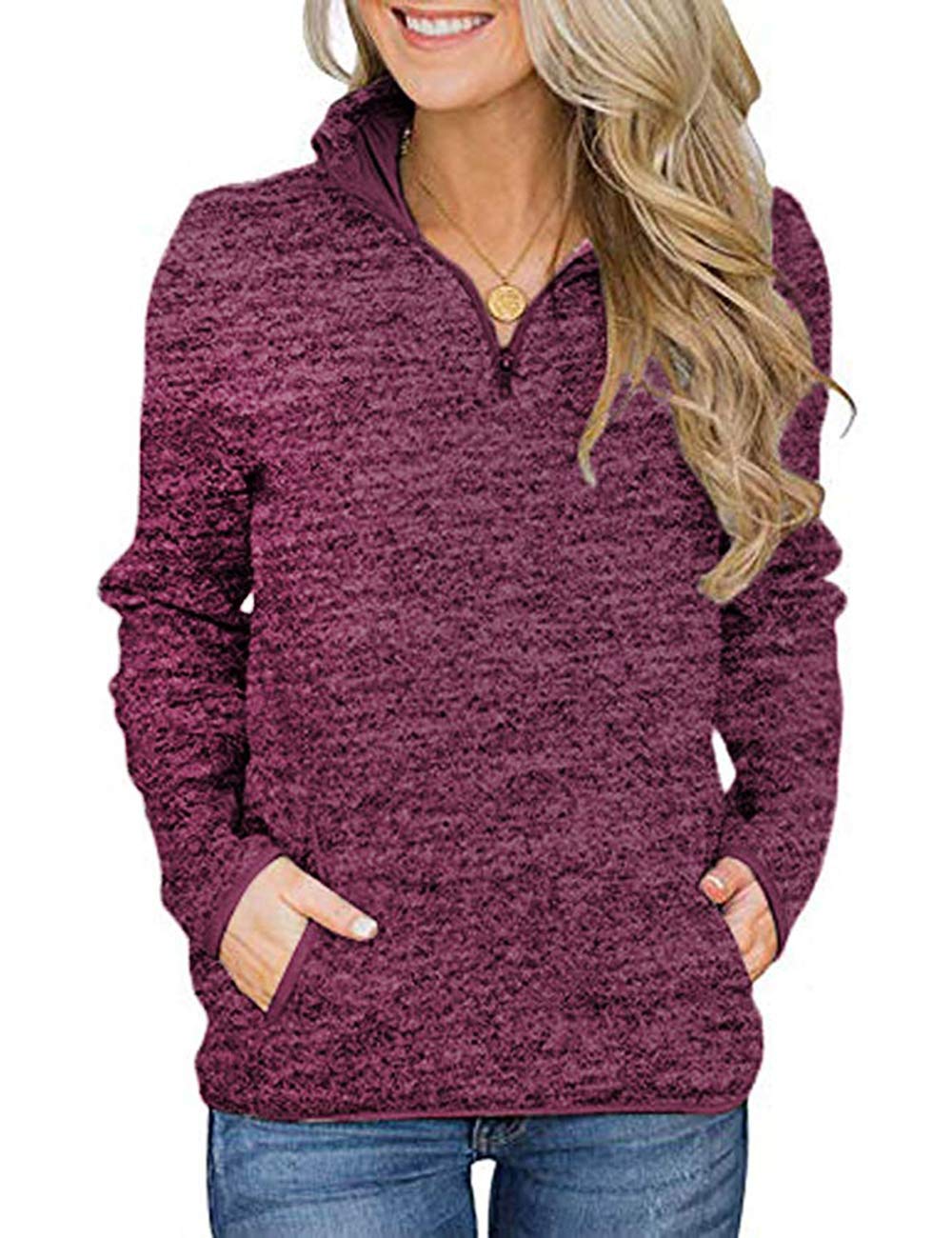 iWoo Women’s 1/4 Zip Pullover Sweatshirt – Casual Long Sleeve Top