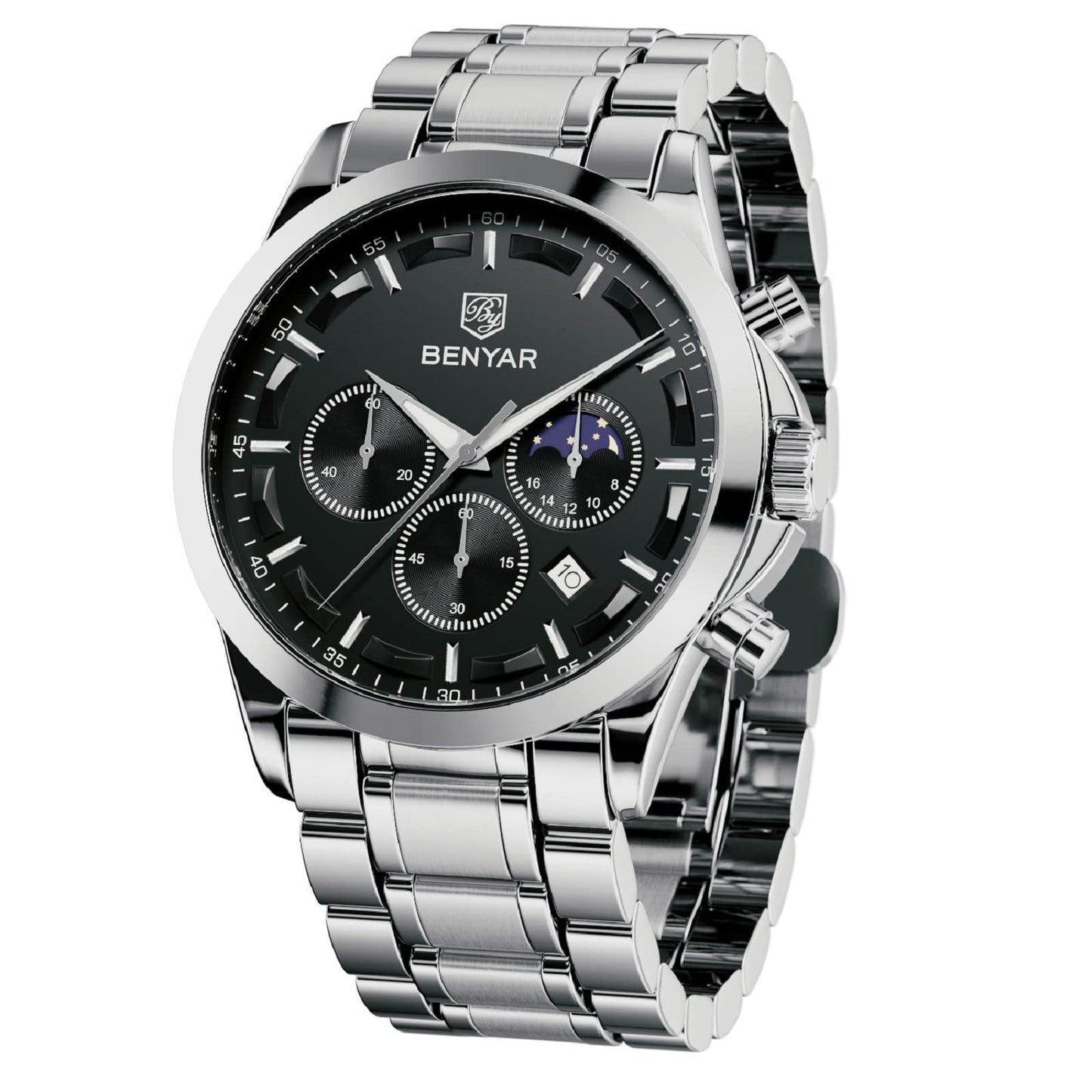 BY BENYAR Uhren Herren Chronograph Analog Quarz Wasserdicht Armbanduhr Herren Mode Lässig Business Herrenuhr mit Kalender Lederarmband/Edelstahlarmband Uhr Geschenk für Männer