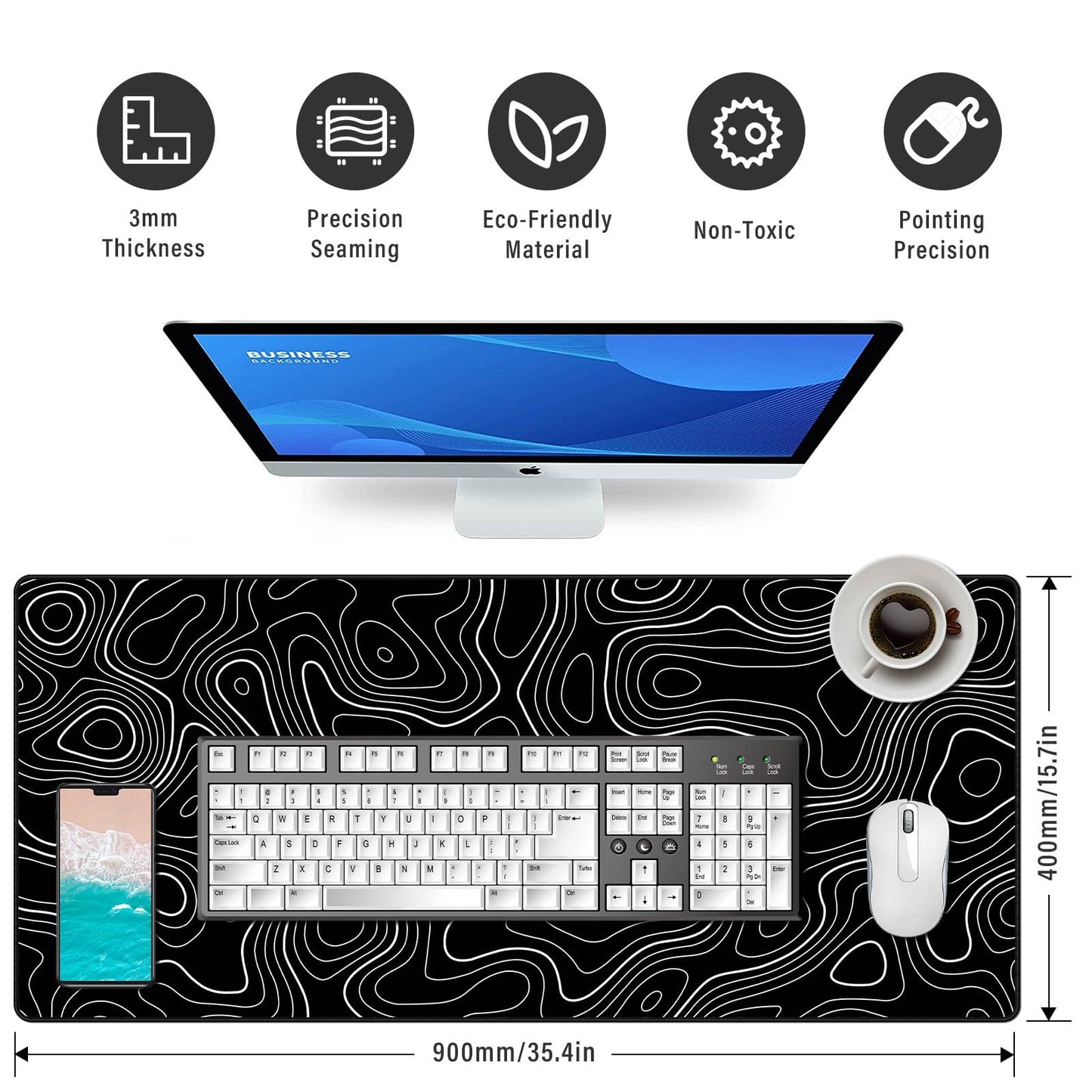 Anpollo Gaming Mouse Mat XXL 900 x 400 x 3 mm Non-Slip Desk Mat Table Mat Multifunctional Office Mouse Mat, Type 1